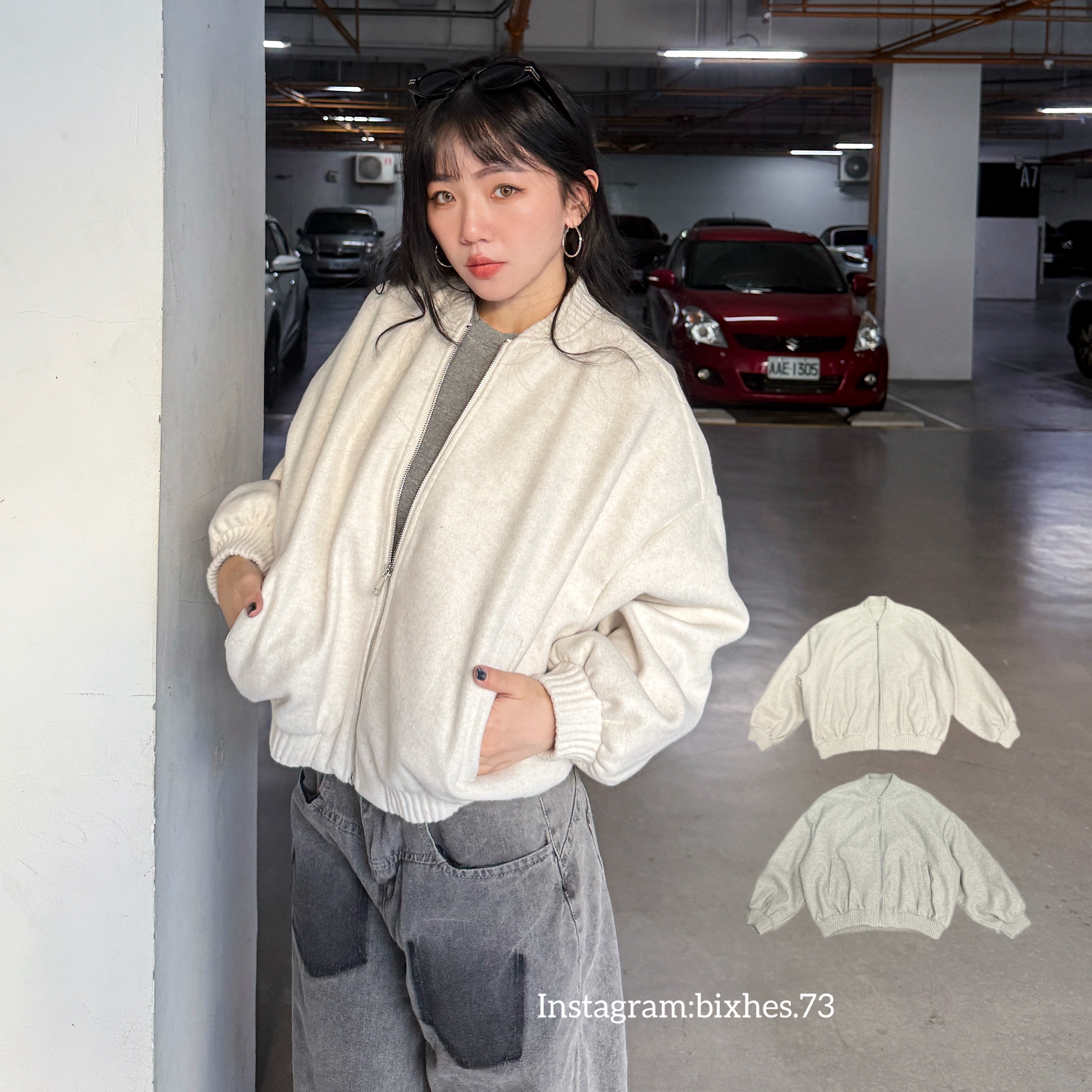 圓領毛呢澎袖外套(F00008)