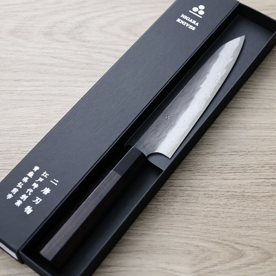 二唐刃物 蔬果 150mm VG Xeos鋼  黑打鎚目大馬士革