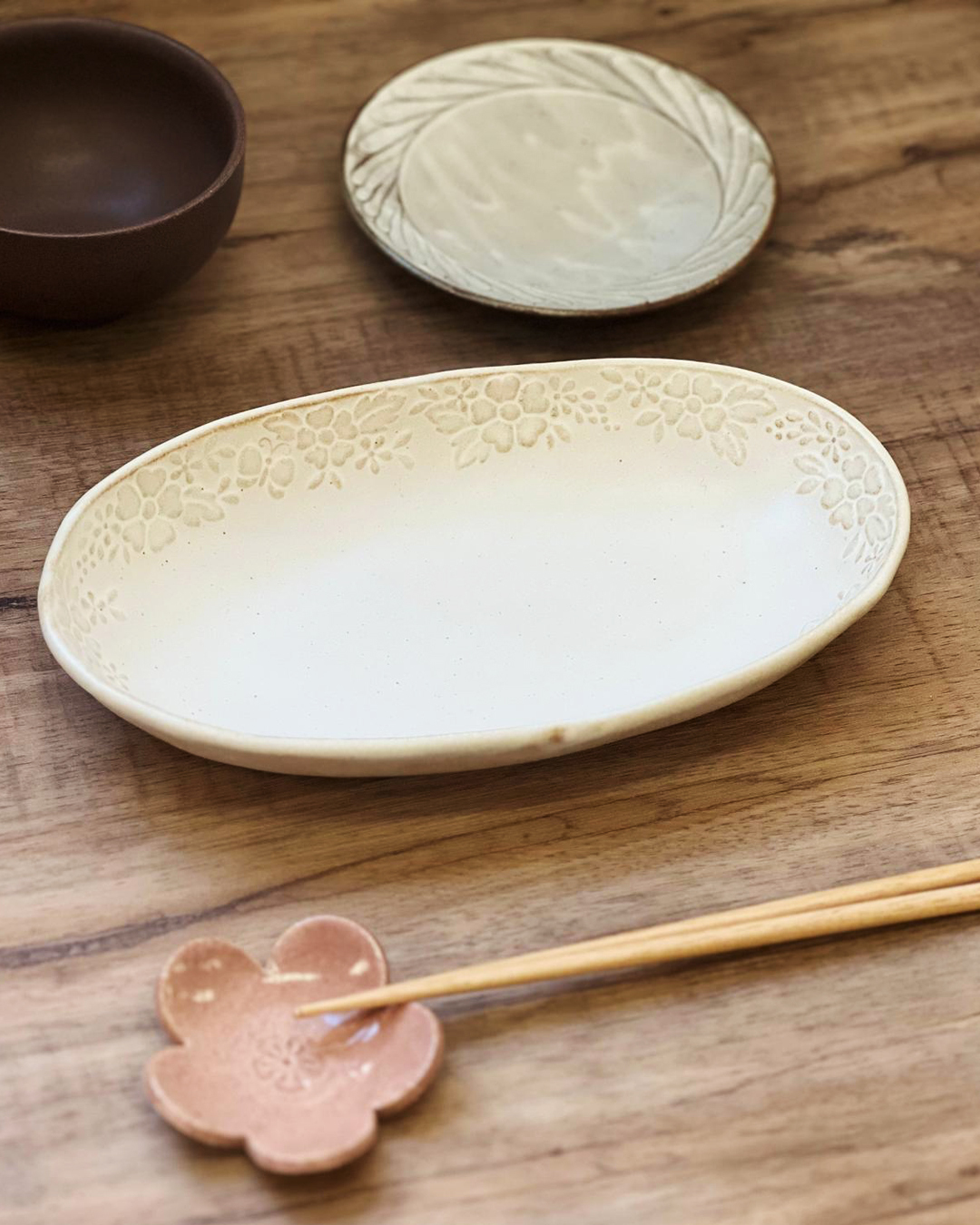 益子燒 花園 26cm橢圓深盤｜職人 若林健吾