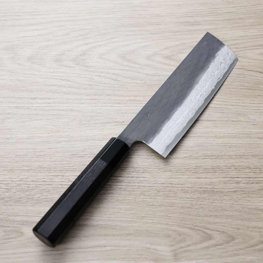 二唐刃物 菜切 180mm VG Xeos鋼  黑打鎚目大馬士革