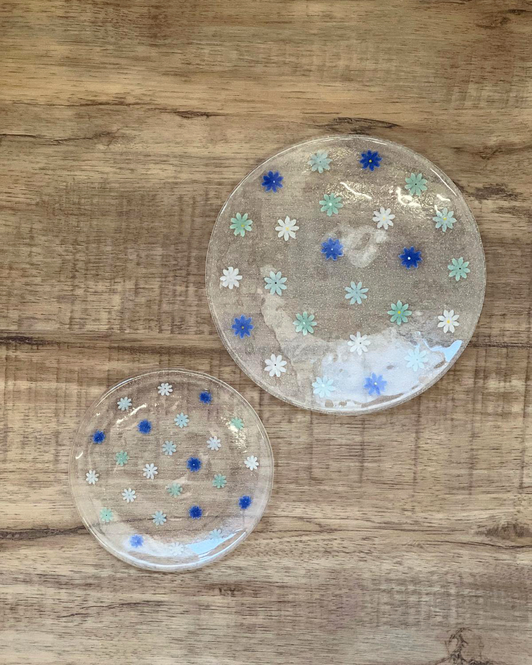 手工玻璃 個性藍色小花碟｜職人 石塚悠