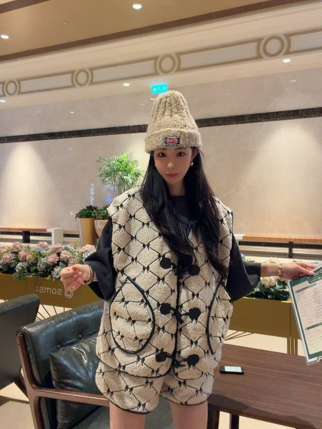 蝴蝶結菱紋連續圖馬甲外套