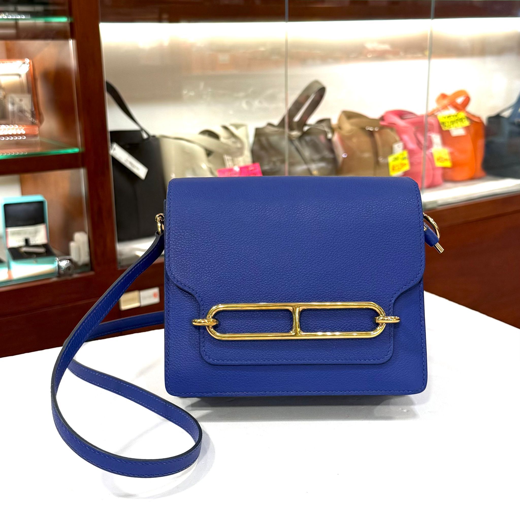 99%NEW二手MINI ROULIS 電光藍金扣EVERCOLOR皮U刻 7T/BLUE BRIGHTON GHW #兩年免費保養 #香榭站正品