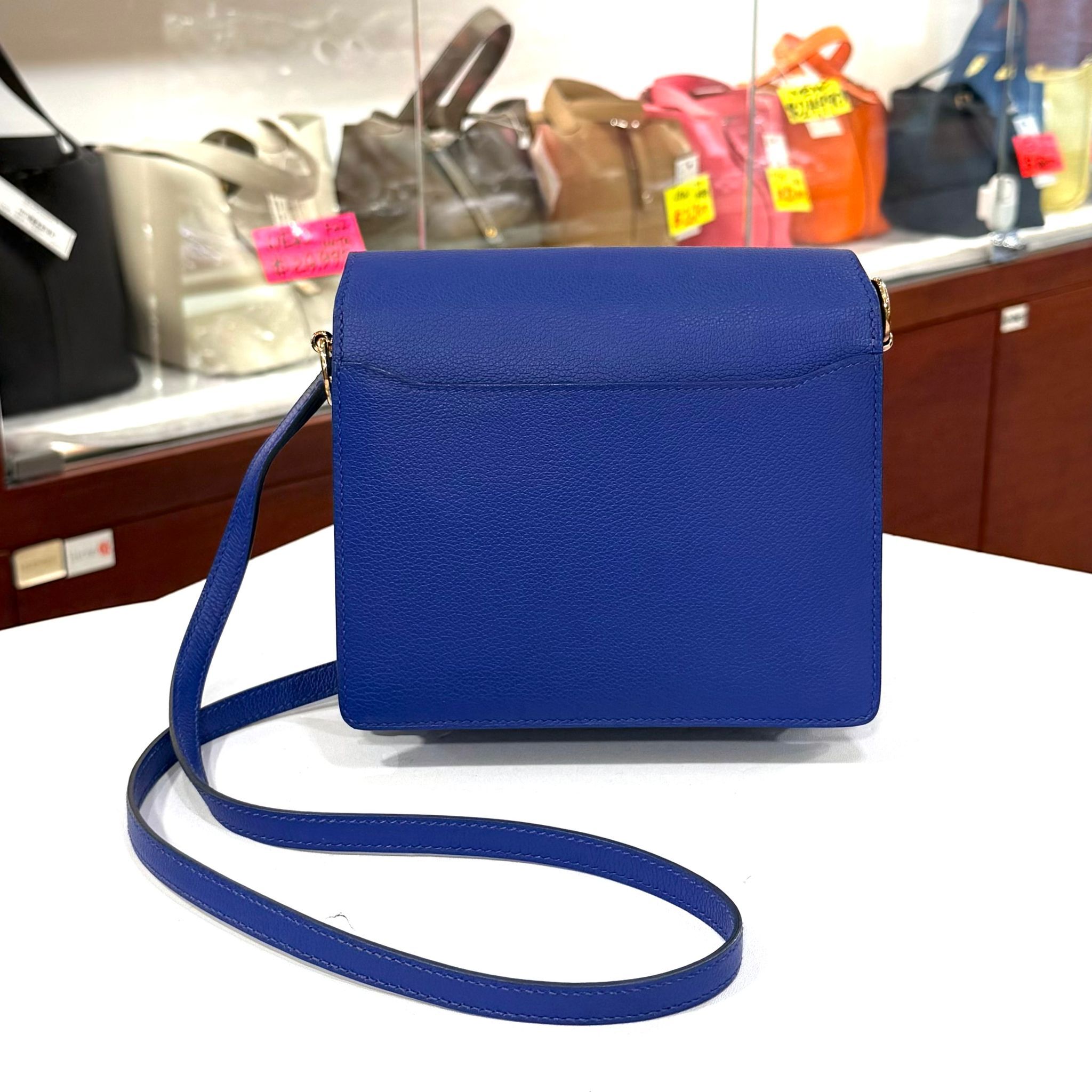 99%NEW二手MINI ROULIS 電光藍金扣EVERCOLOR皮U刻 7T/BLUE BRIGHTON GHW #兩年免費保養 #香榭站正品