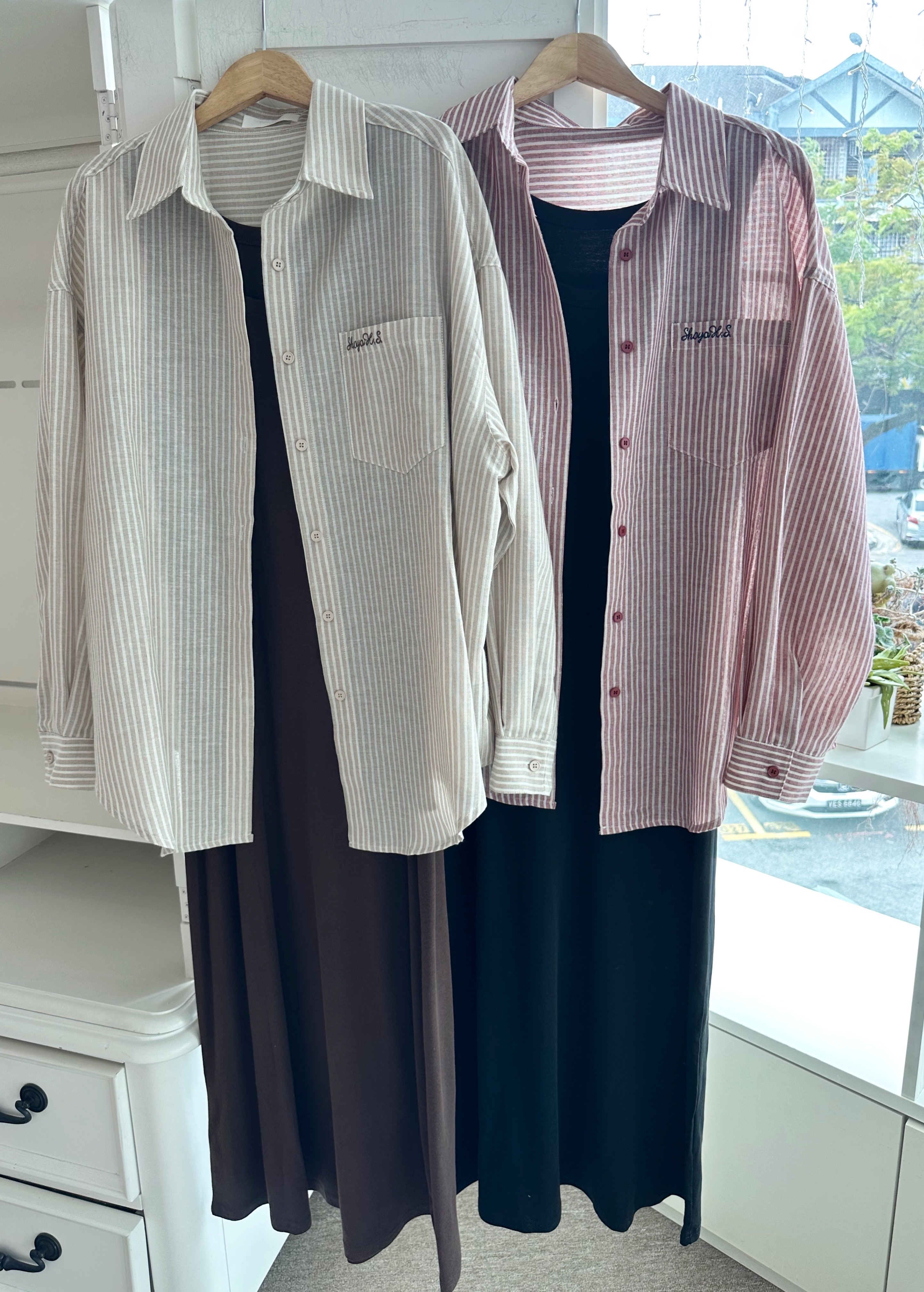 STRIPED SHIRT WITH INNER SINGLET DRESS