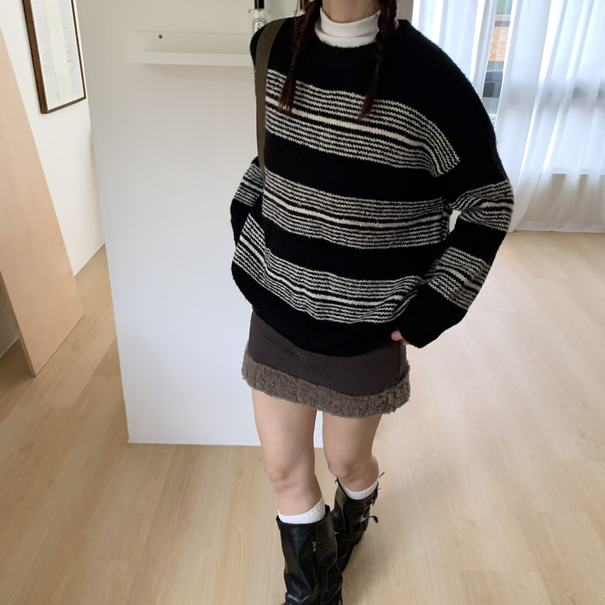 ISA_winter call 設計感條紋針織圓領毛衣_51265