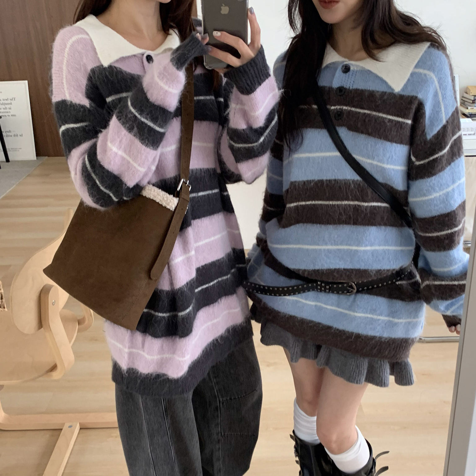 ISA_二色都可愛! 韓女衣櫃必有的條紋小領毛衣_51266