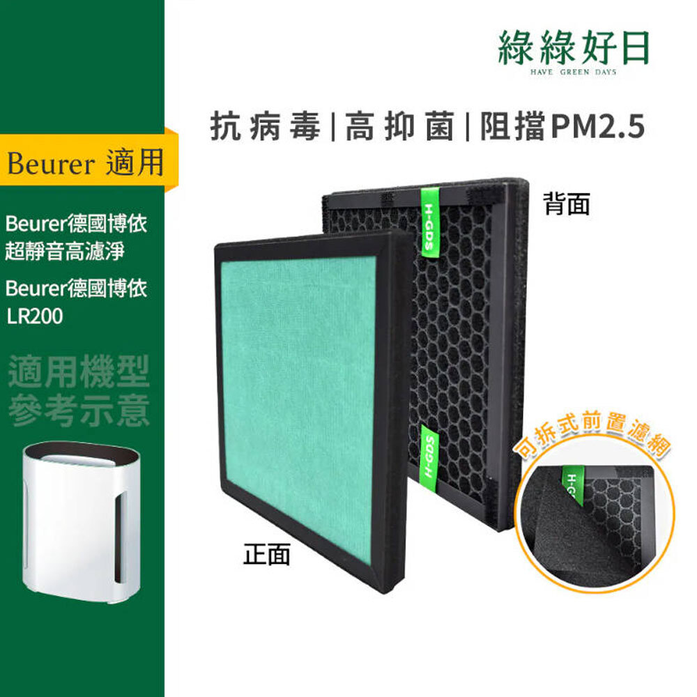 適用 beurer德國博依 LR200 超靜音高濾淨 空氣清淨機 複合式活性碳HEPA替換濾網濾心 綠綠好日