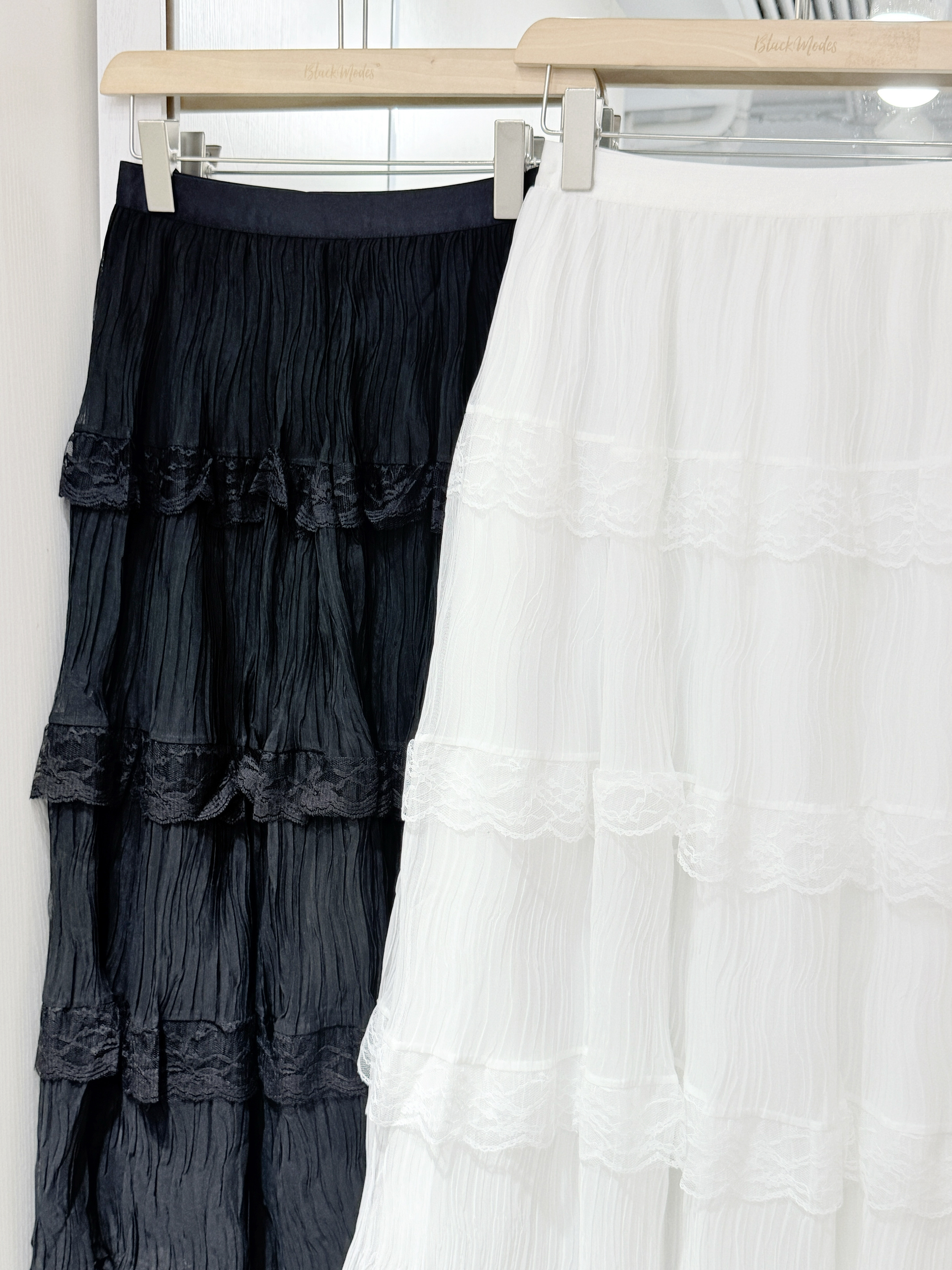 D0482｜皺皺布蕾絲花邊紗紗蛋糕長裙໒꒱ིྀ༝⁺⸝⸝