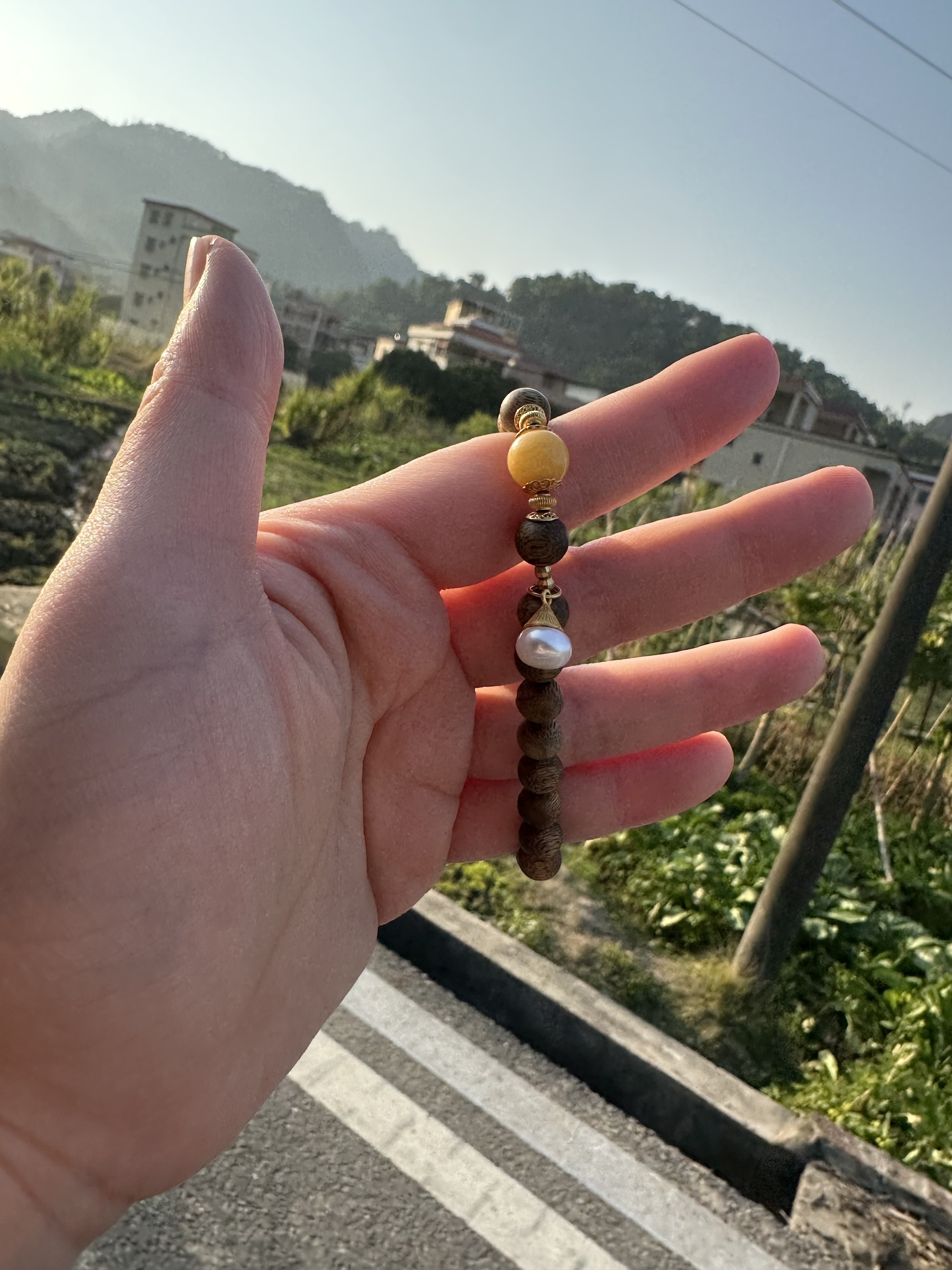 【直播】LL1003610 9分沉 - 沉香黑棋圓珠配蜜蠟手串 7mm (11)