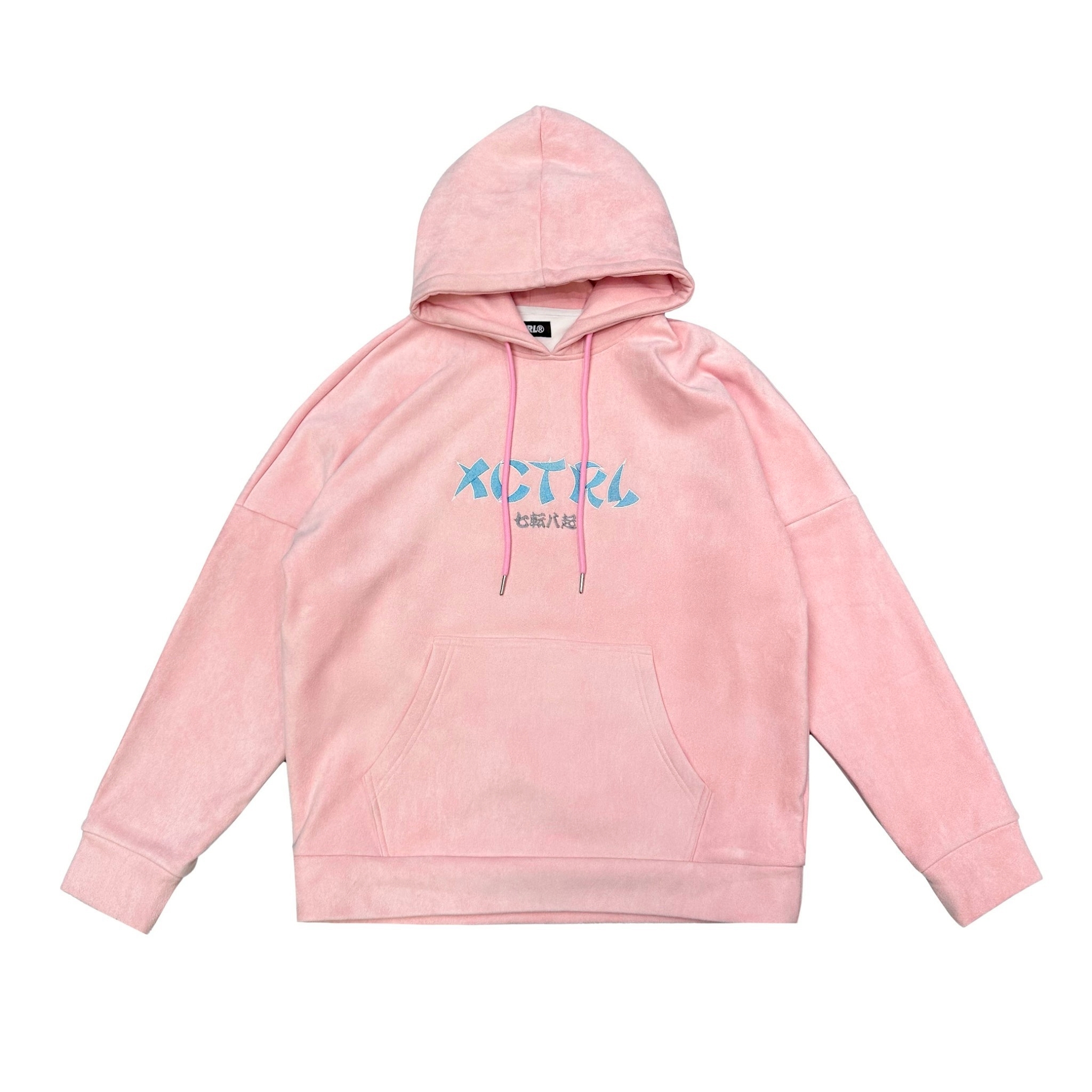 XCTRL 電繡達摩麂皮絨寬版帽T-粉