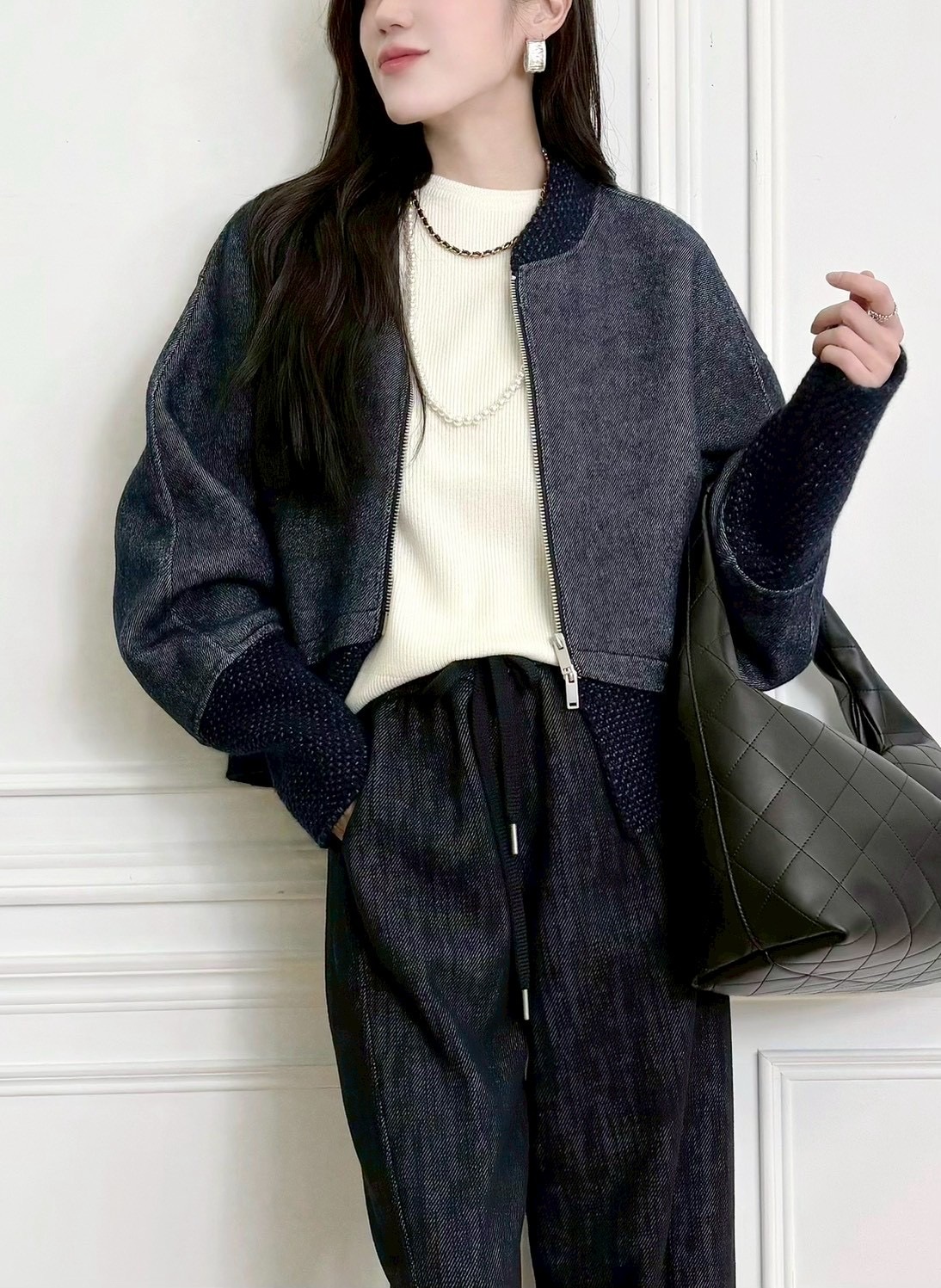 下擺抓摺針織上衣