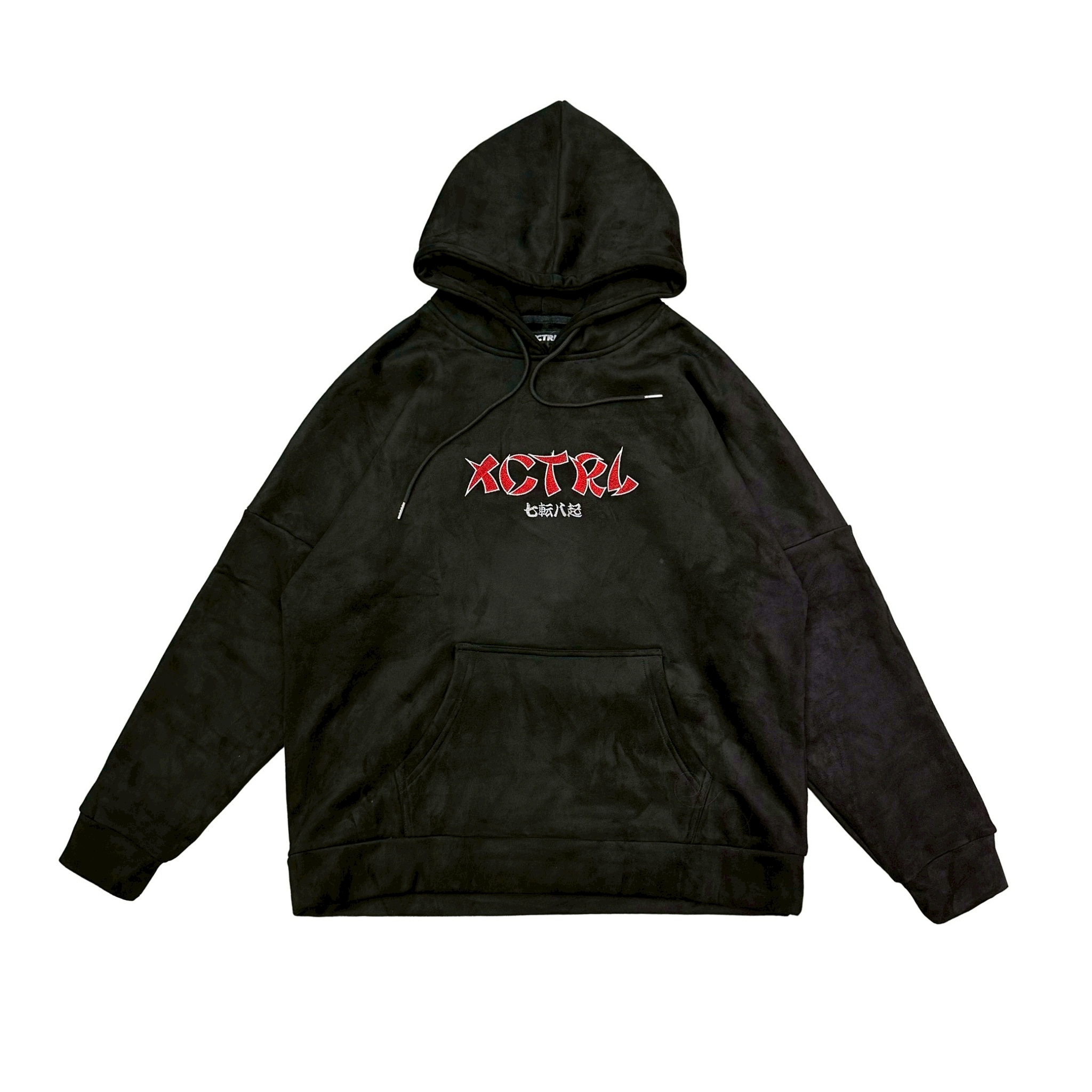 XCTRL 電繡達摩麂皮絨寬版帽T-黑