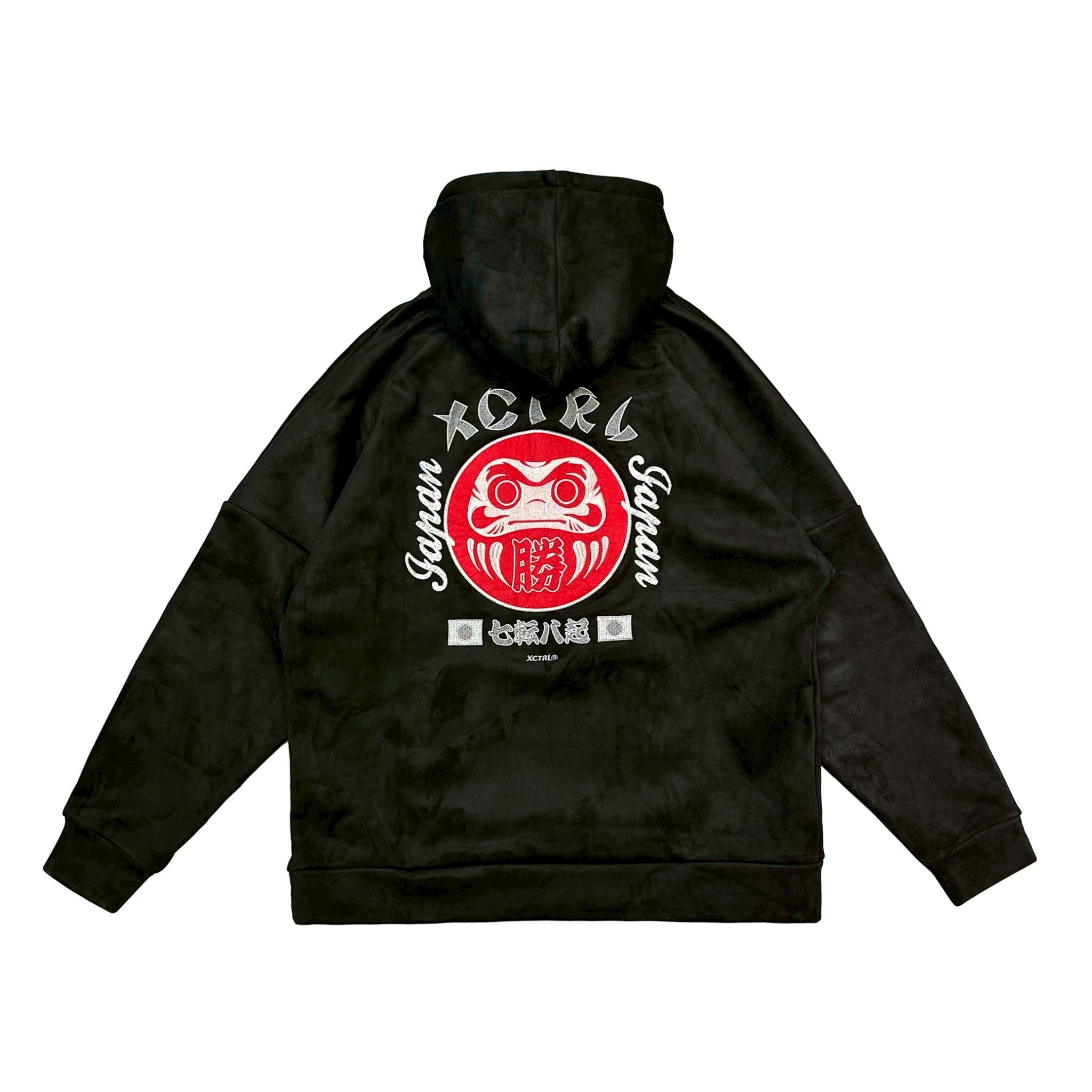 XCTRL 電繡達摩麂皮絨寬版帽T-黑