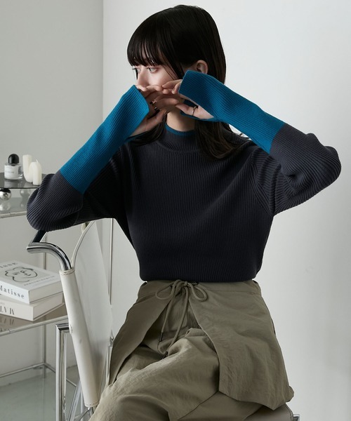 本週限時接單!! 日本🇯🇵連線 Forksy 袖口撞色開衩高領羅紋針織衫 羅紋針織 打底衫 內搭 套頭衫 長袖 吸濕排汗/發熱 6色(任買兩件7-11免運)/預購