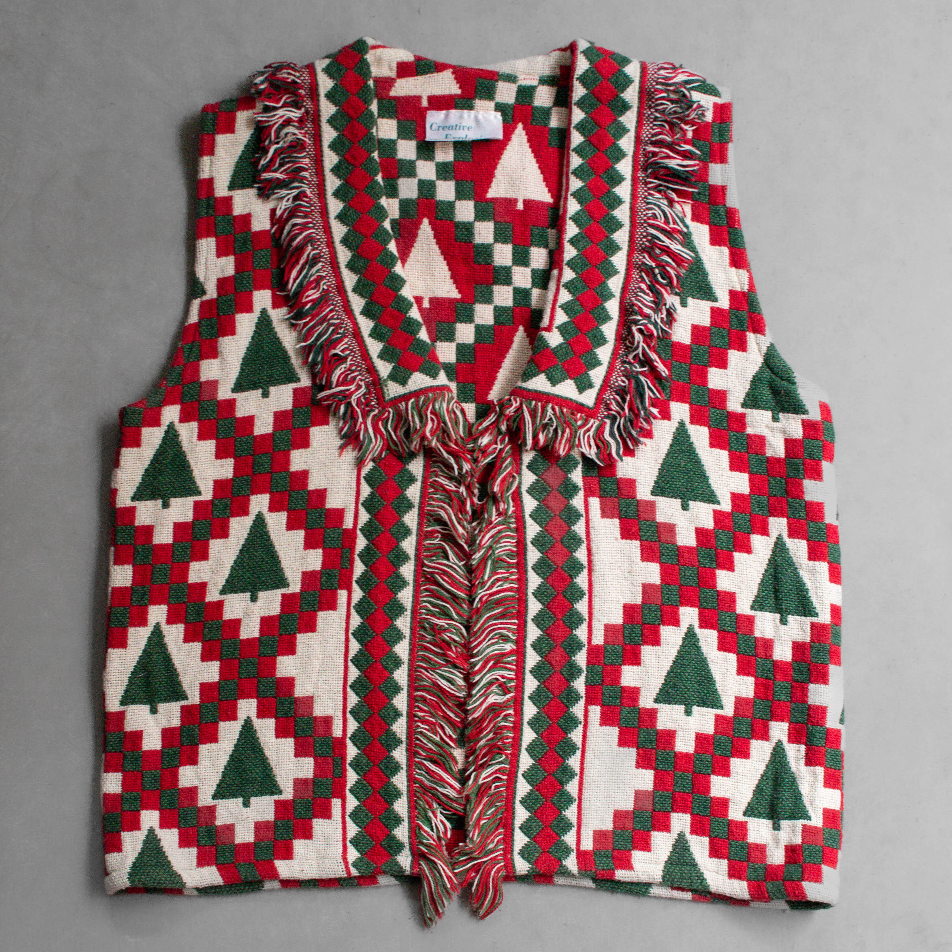VINTAGE KNITTED VEST 美國 聖誕 紅綠 翻領 針織 開襟 背心