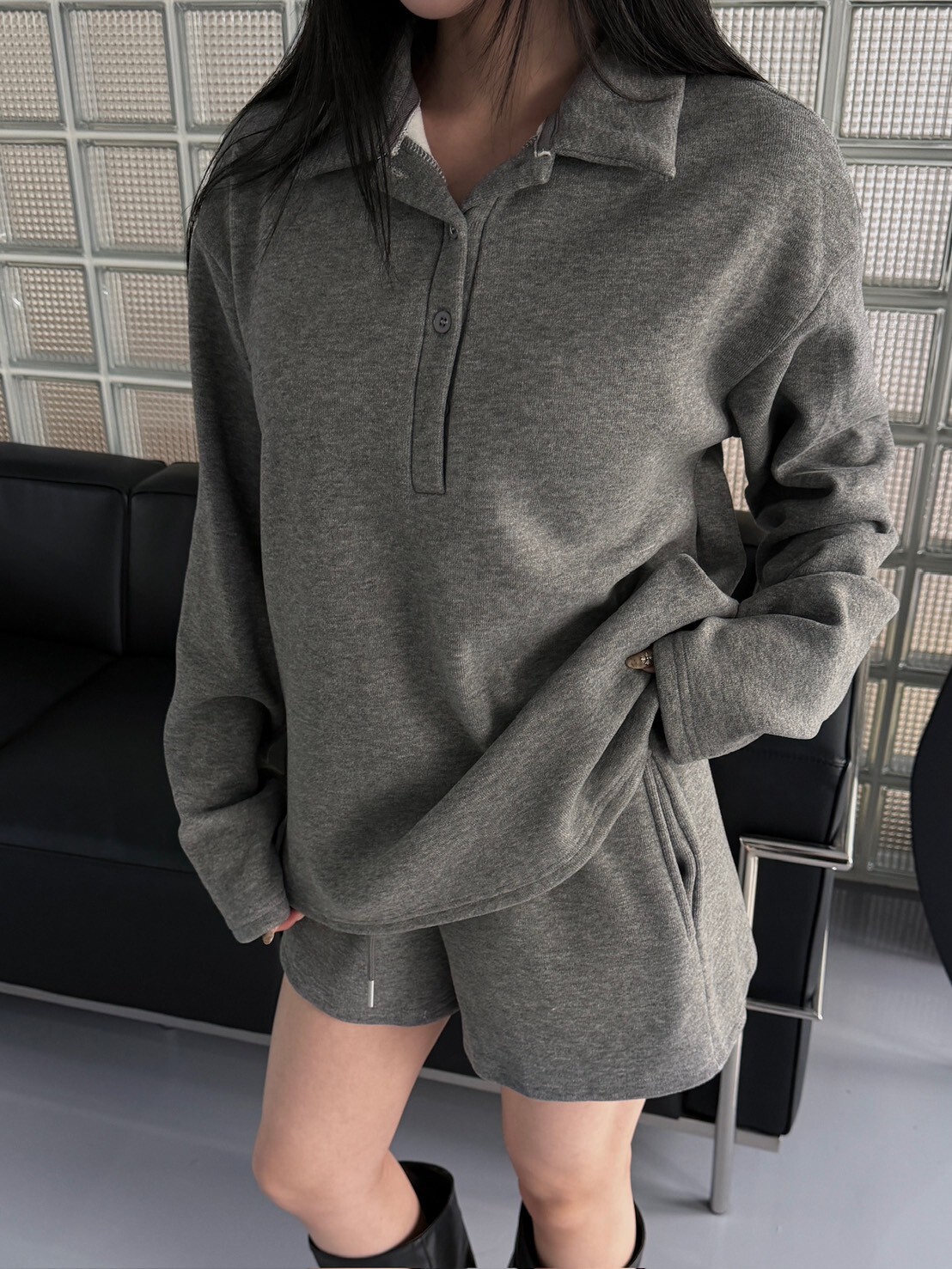 POLO領排釦內刷絨套裝