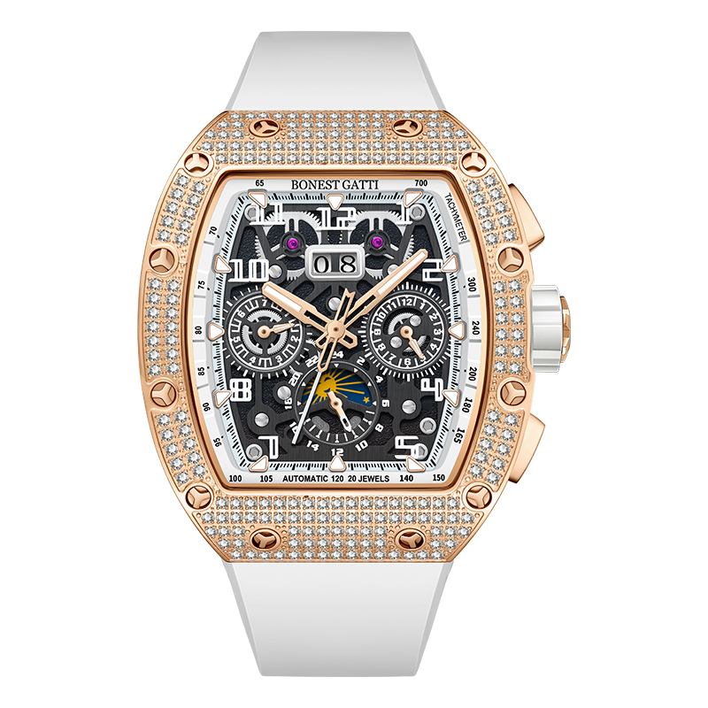 【Bonest Gatti 布加迪】疾速系列 BG5004 酒桶 三眼 日月星辰 鏤空 夜光 機械錶