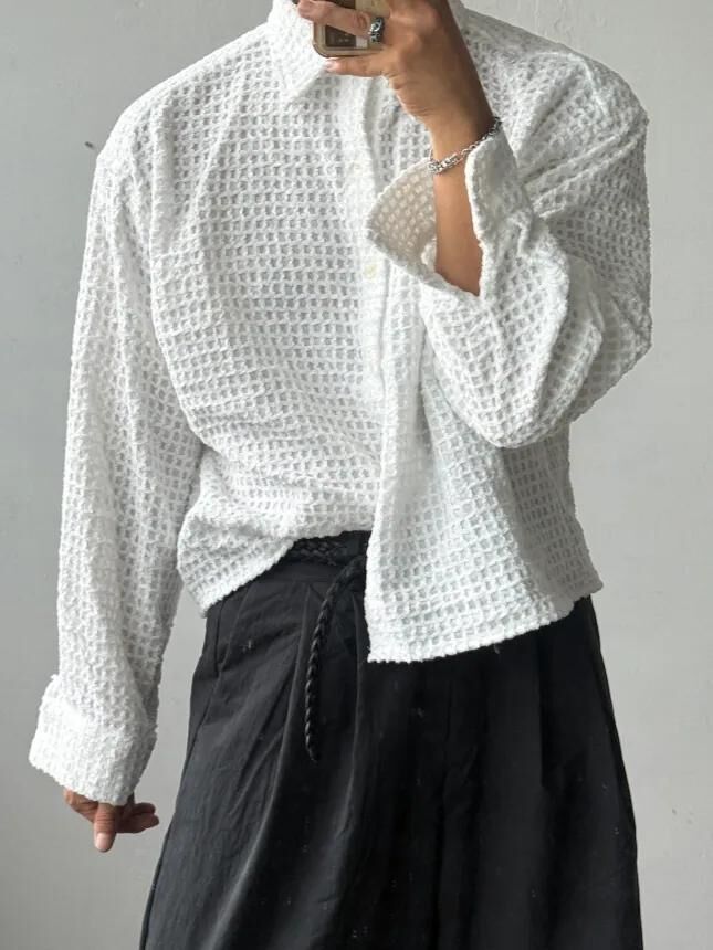 暗格紋Boxy長袖恤衫  VOID-135S