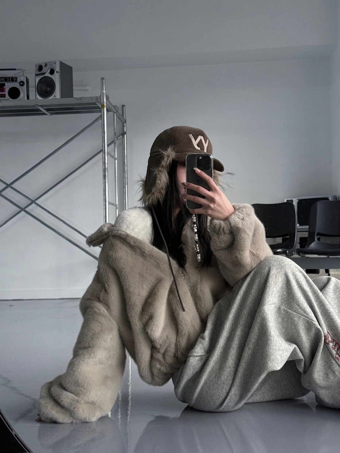 絨毛素面拉鍊立領外套