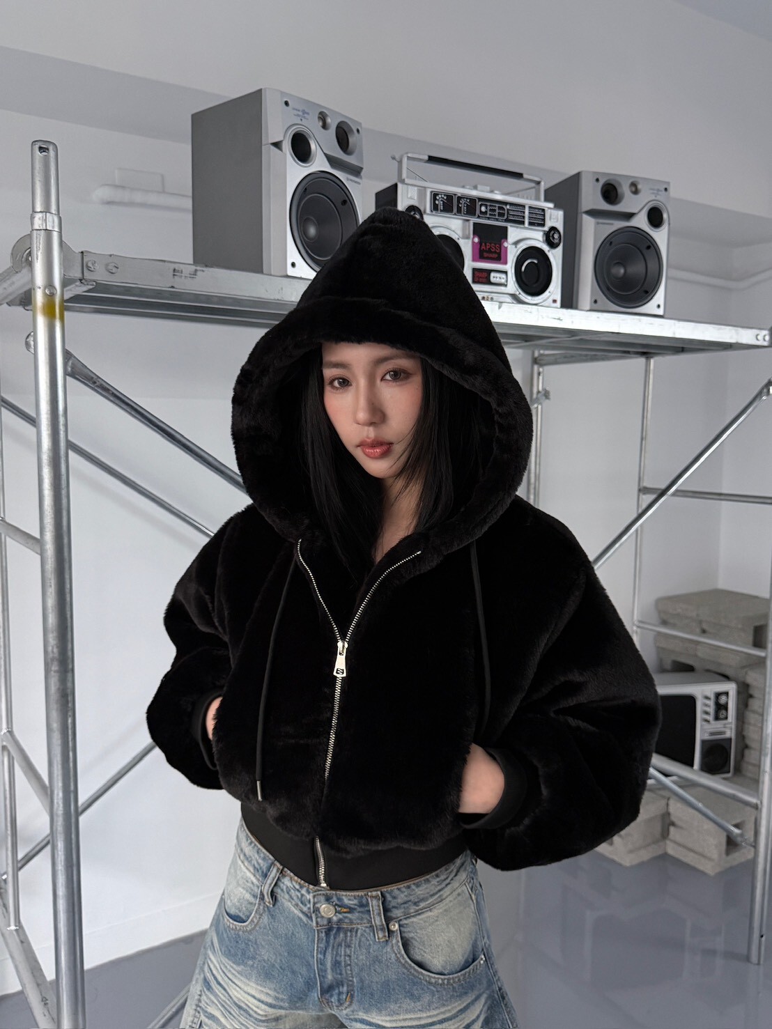 熊寶寶短版連帽毛毛外套