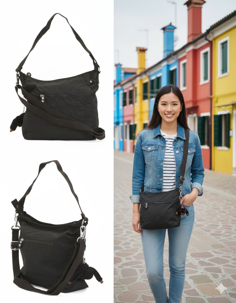 【預購】Q010309 KIPLING 尼龍 Belammie 斜背包（黑色，寬 13.5 英寸 x 高 10 英寸）