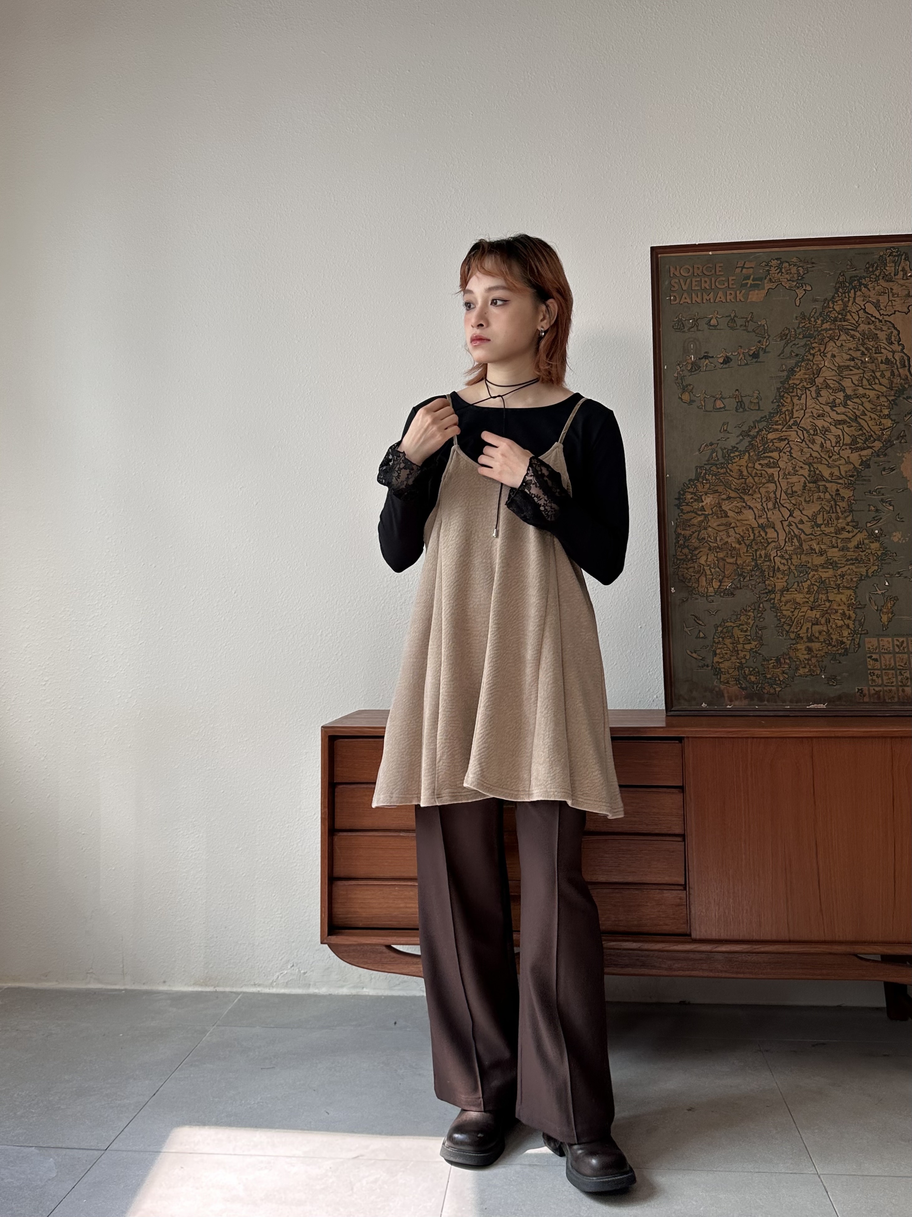 軟糯糯～啞面絨吊帶傘裙 - OP61896