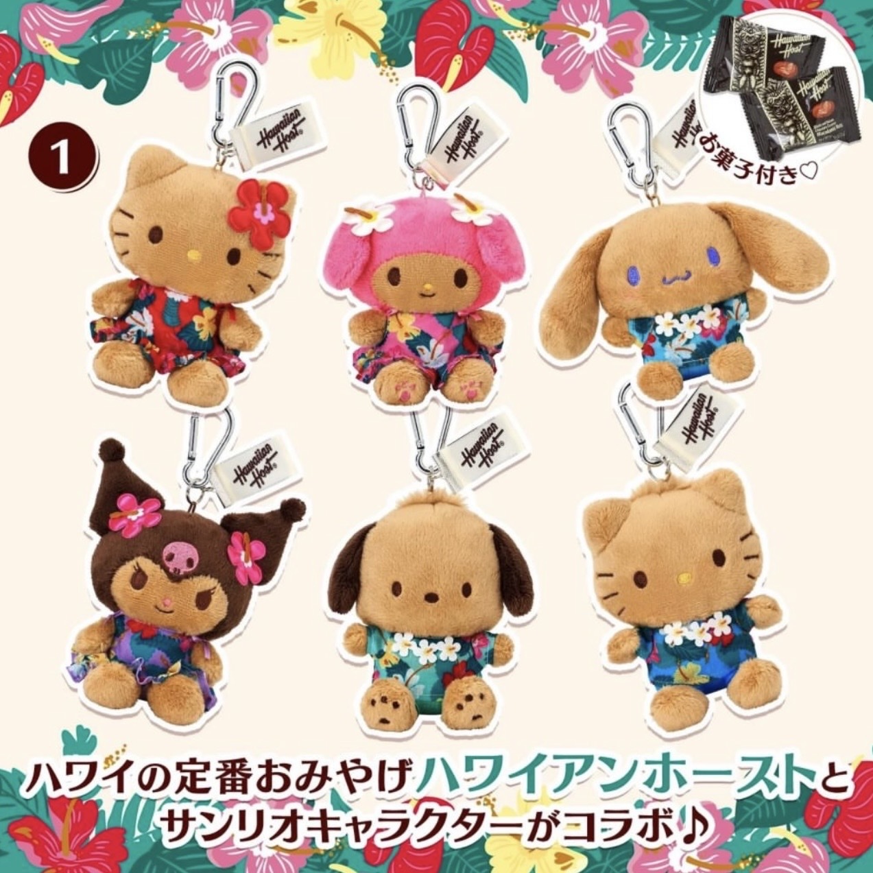 SANRIO x HAWAIIAN HOST 聯名 三麗鷗 夏威夷 曬黑 登山扣 吊飾 絨毛吊飾 掛件
