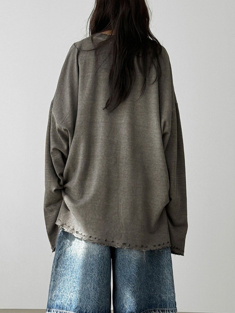 洗水淨色破邊長袖衫 GLAMOUR-137T