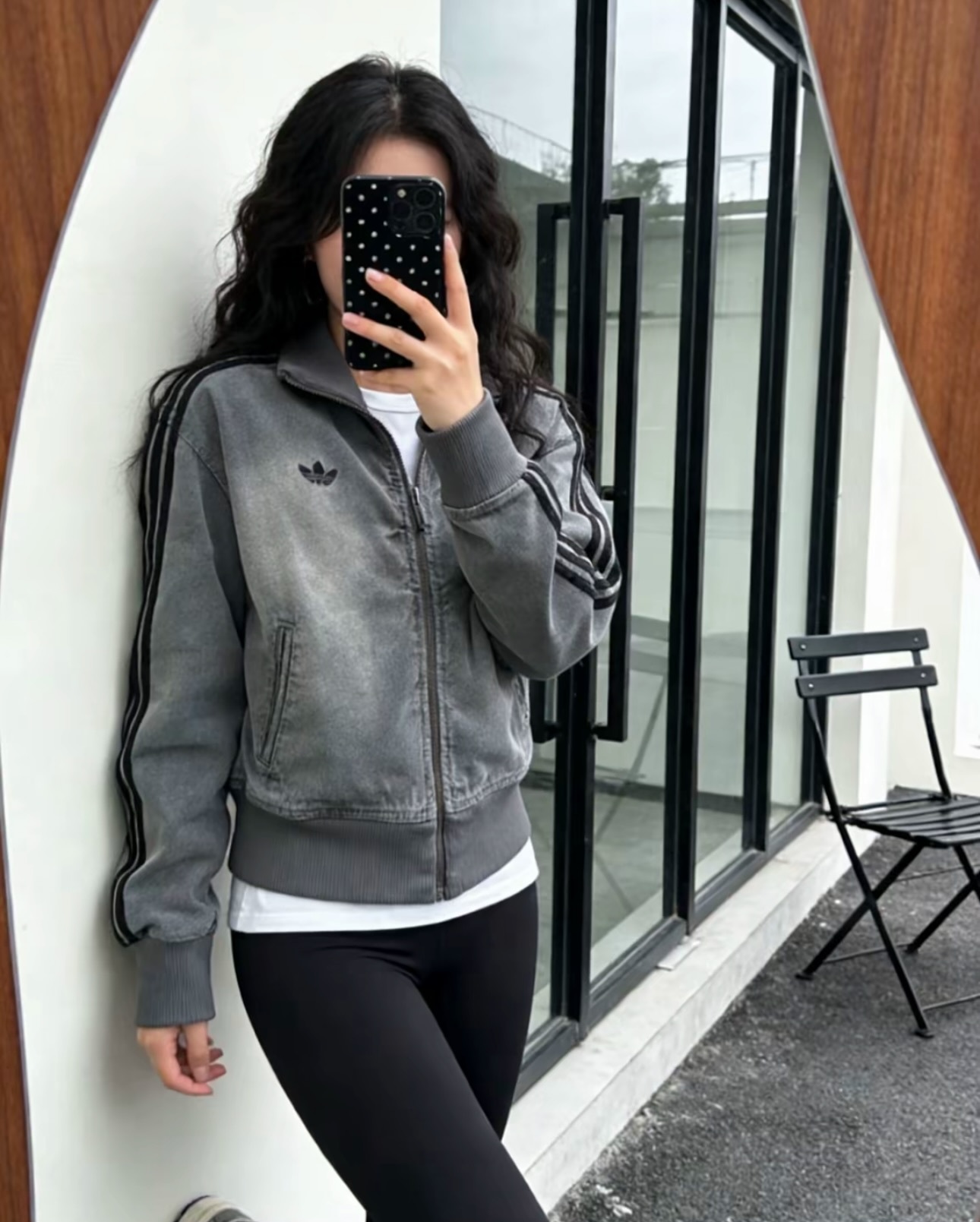 ADIDAS ORIGINALS JACKET 水洗灰牛仔外套短版三葉草 洗水灰