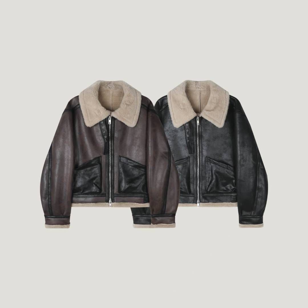 毛毛領拉鍊合成皮褸(絨毛底) RAYGUN-026JK