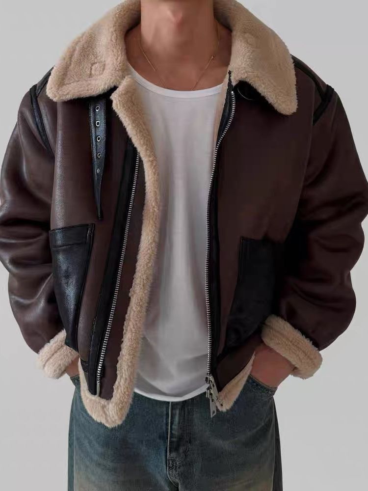 毛毛領拉鍊合成皮褸(絨毛底) RAYGUN-026JK