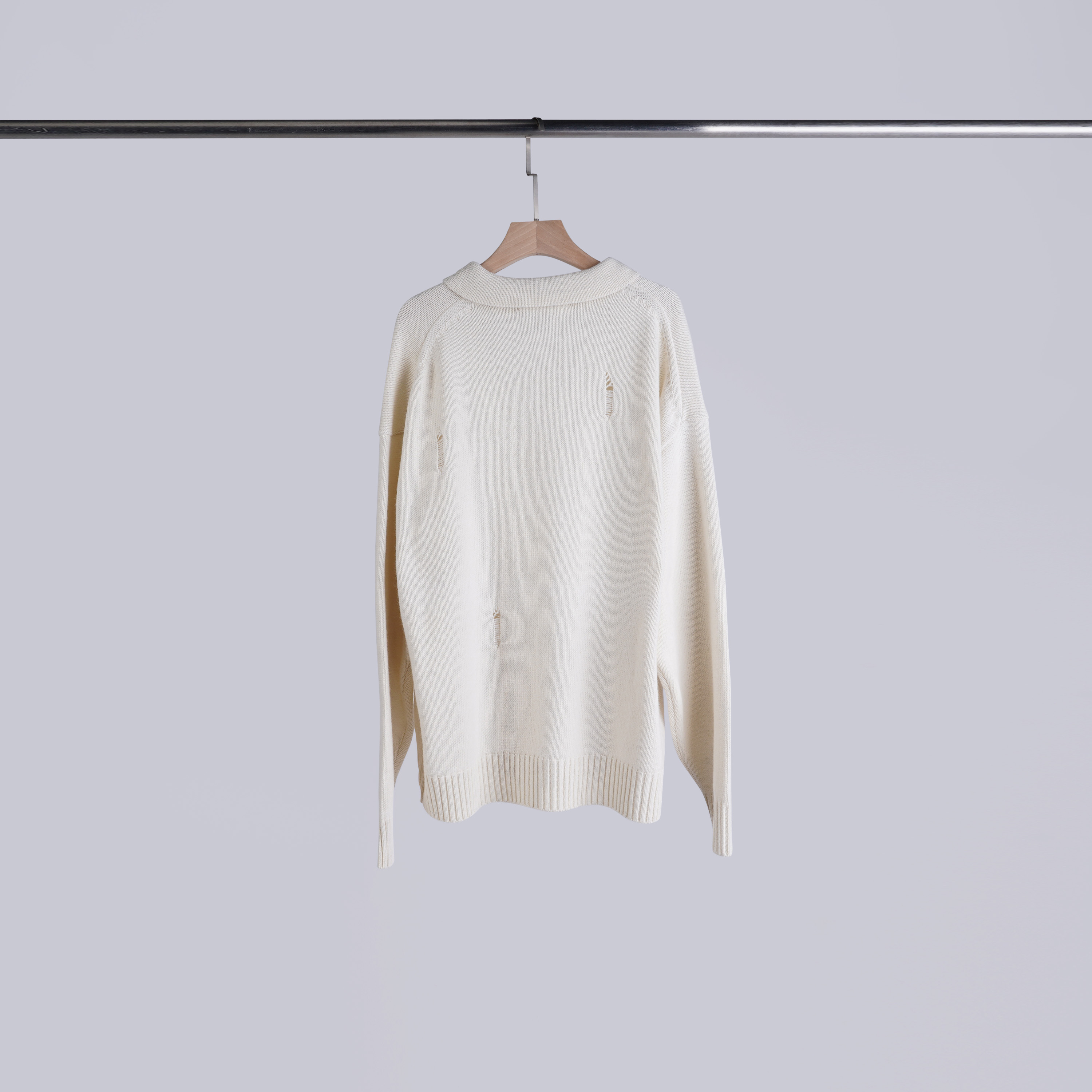 破壞感翻領針織衫 | 奶油白