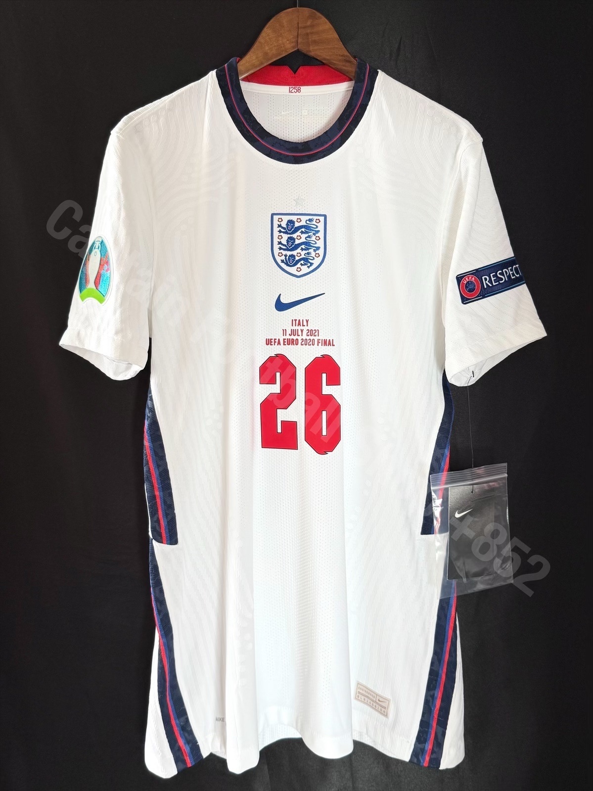 (Player Issue) England 2020 UEFA Euro Final Nike Home Player Issue Shirt #26 BELLINGHAM