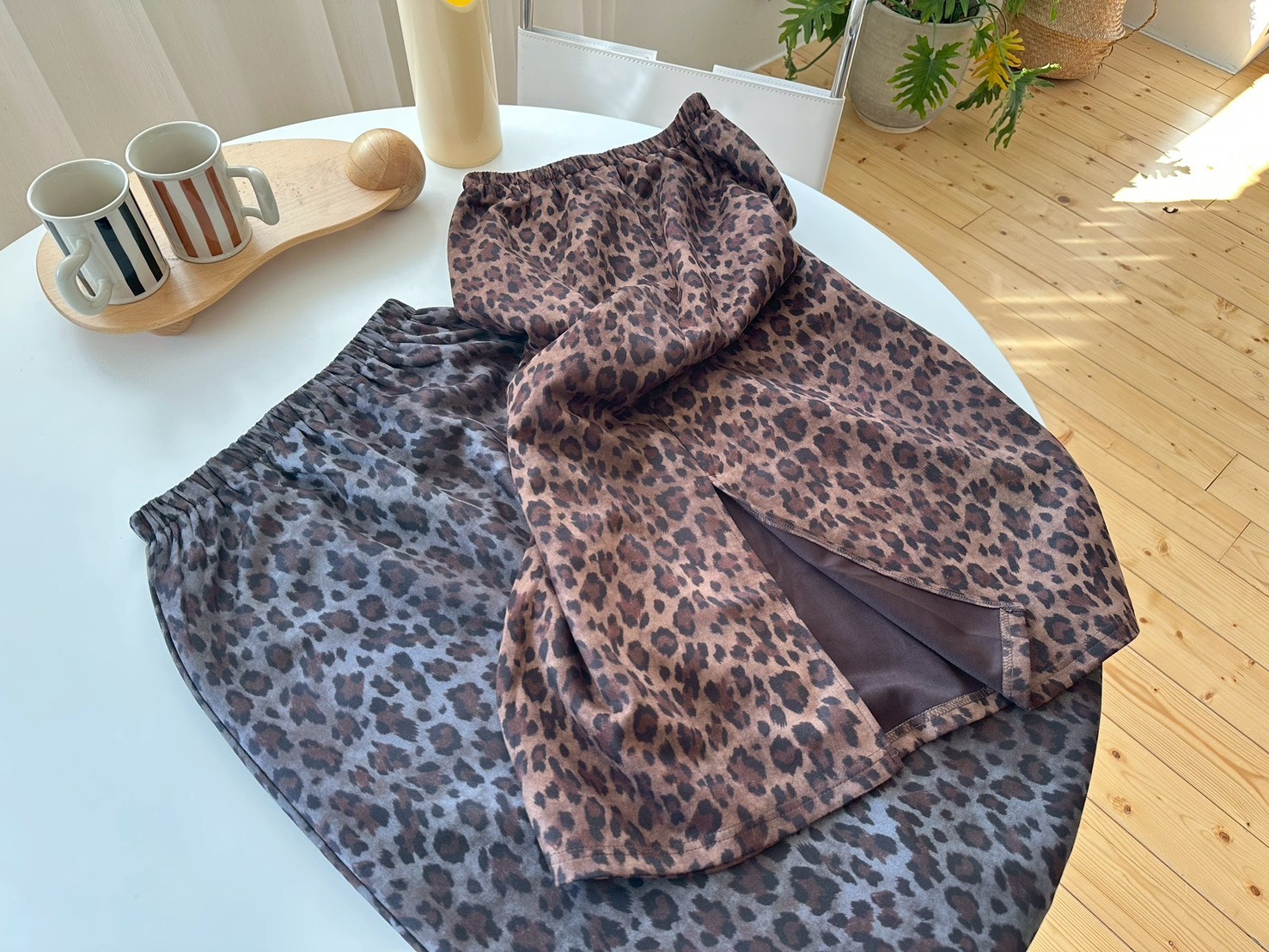 豹紋麂皮後衩長裙 RCH0088