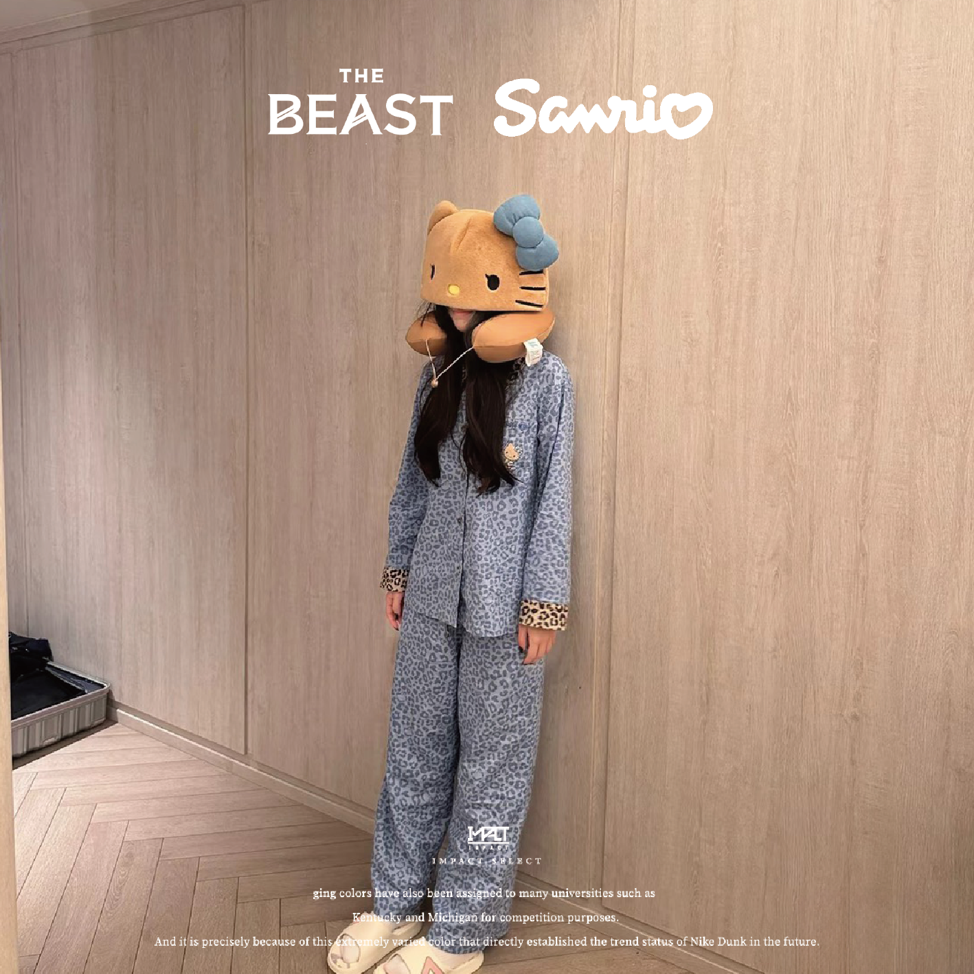 THE BEAST X Hello Kitty 黑皮 豹紋 藍棕 旅遊套組 頸枕 毛毯 睡衣