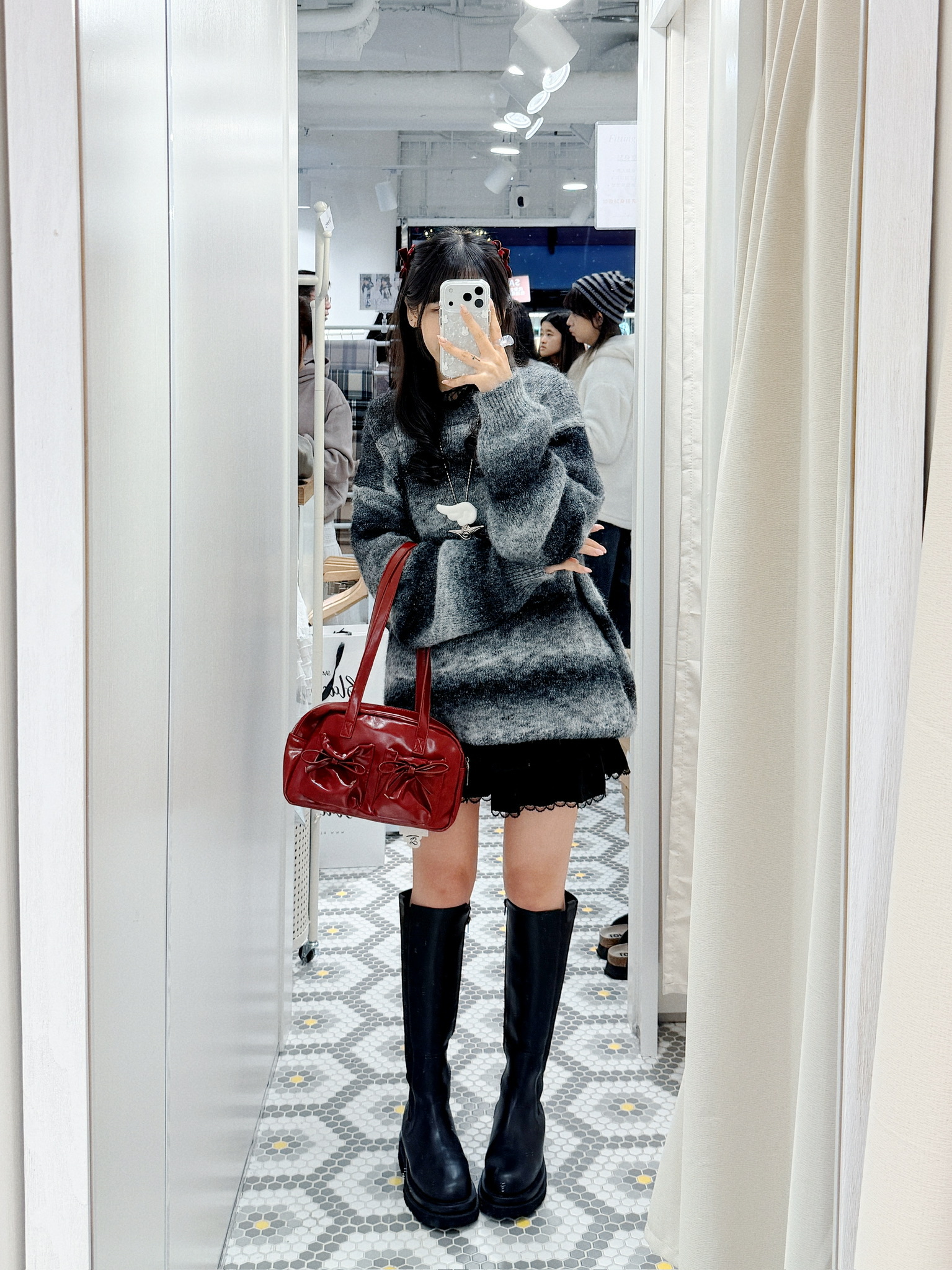 A0232｜甜酷感雙蝴蝶結束袋漆皮單肩袋