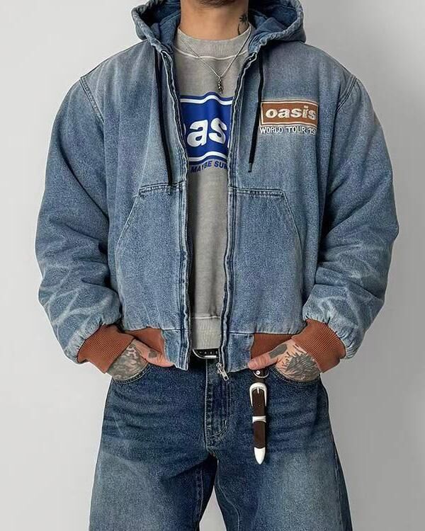 洗水英文字連帽拉鍊外套(薄夾棉) ARCHIVE-401JK