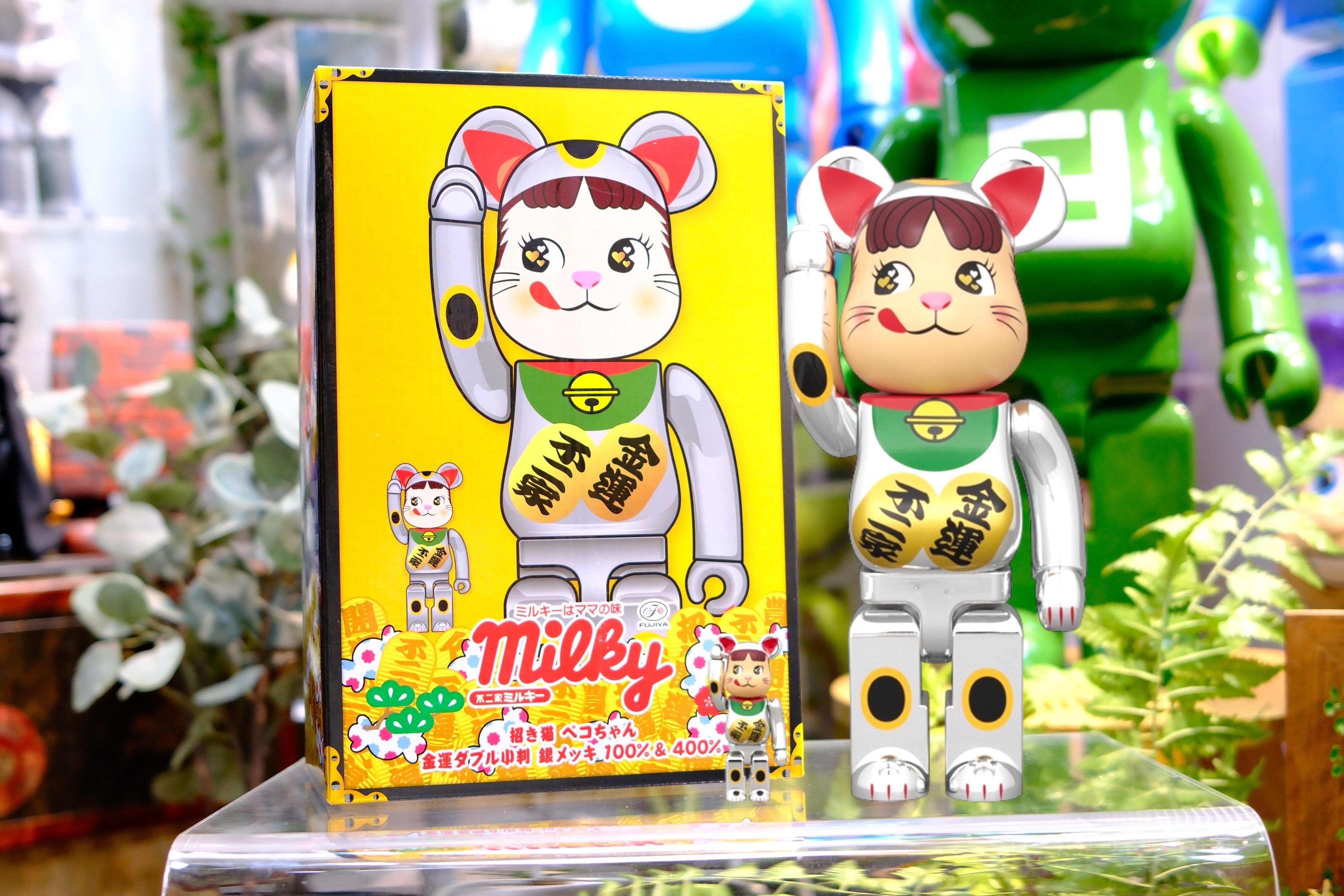 🎏預訂🎏Bearbrick 400% 100% 招き猫 ペコちゃん 金運 ダブル小判 銀メッキ