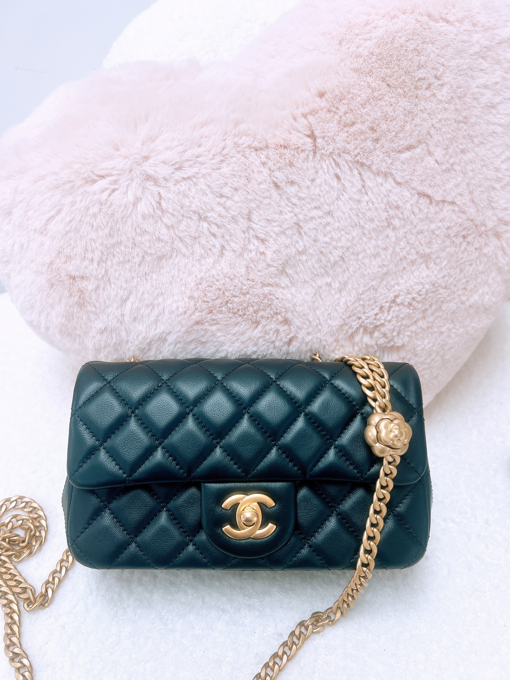 Chanel mini classic flap cf 20 with camellia chain (black GHW)