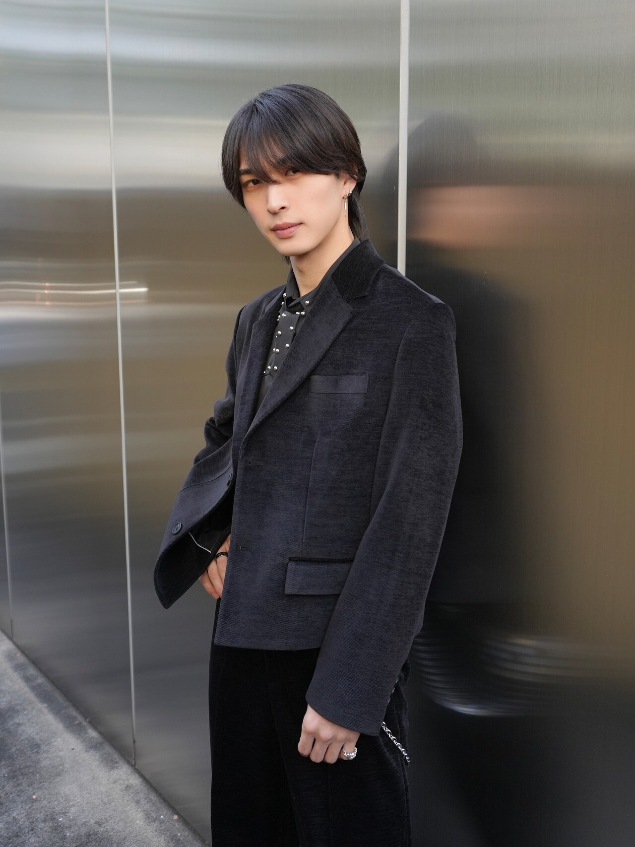 絲絨短款西裝外套 喇叭西裝褲 成套西裝