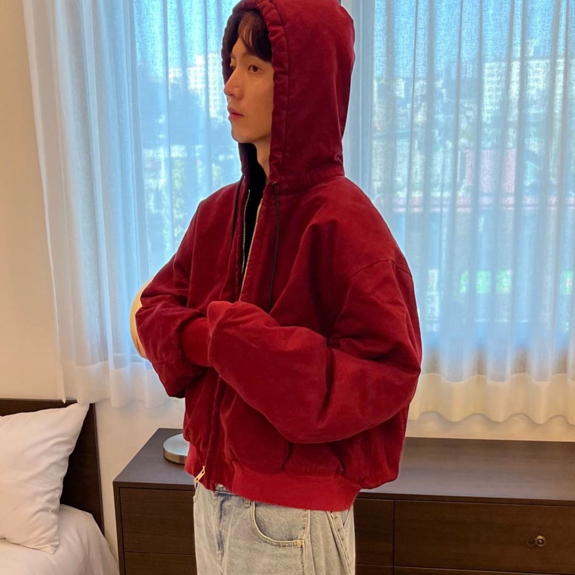 淨色連帽拉鍊外套(薄夾棉) EDEN-026JK