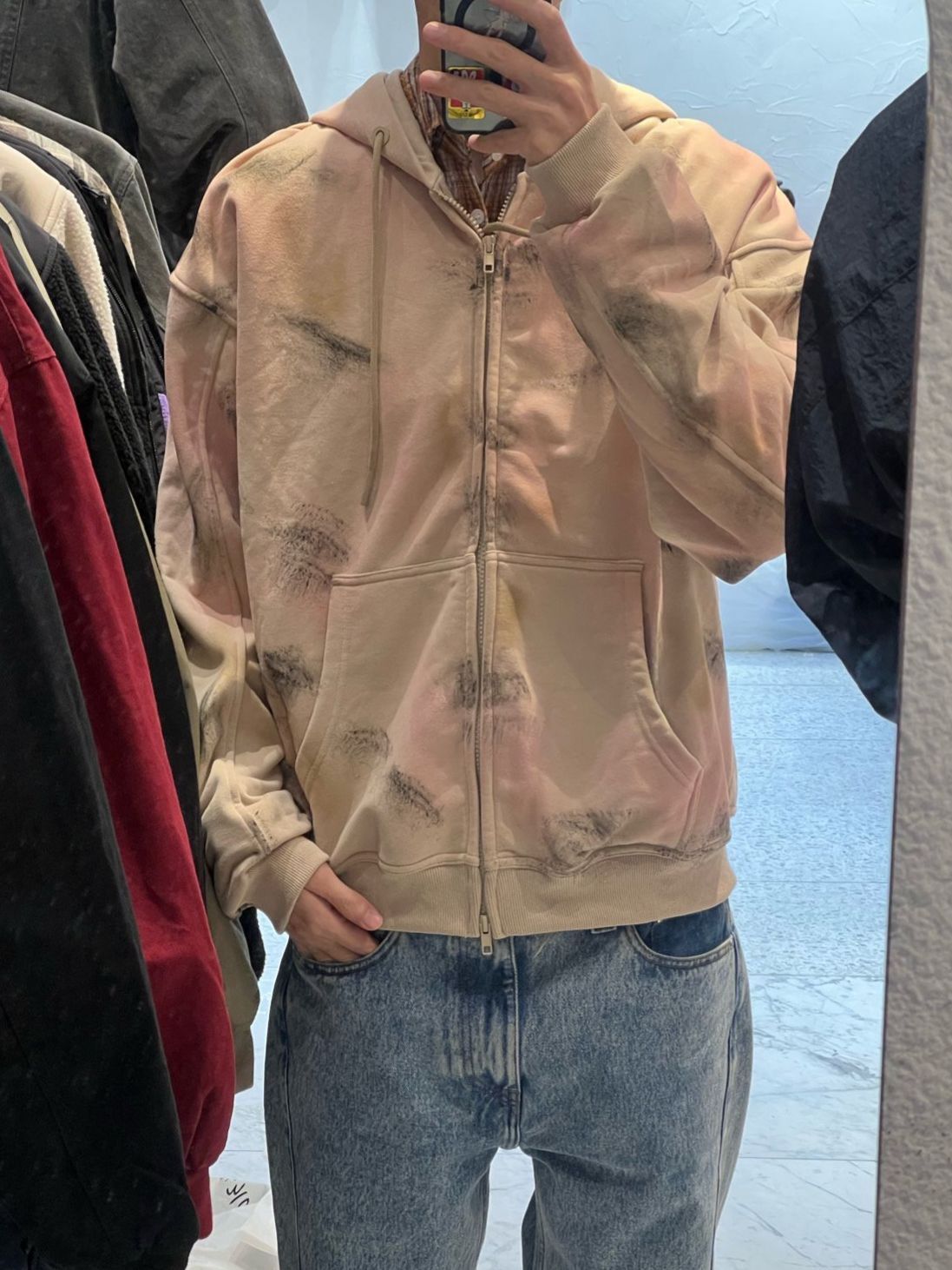 仿污連帽拉鍊外套 EDEN-032JK