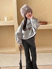 復古豹紋 kitty 磨毛短版衛衣