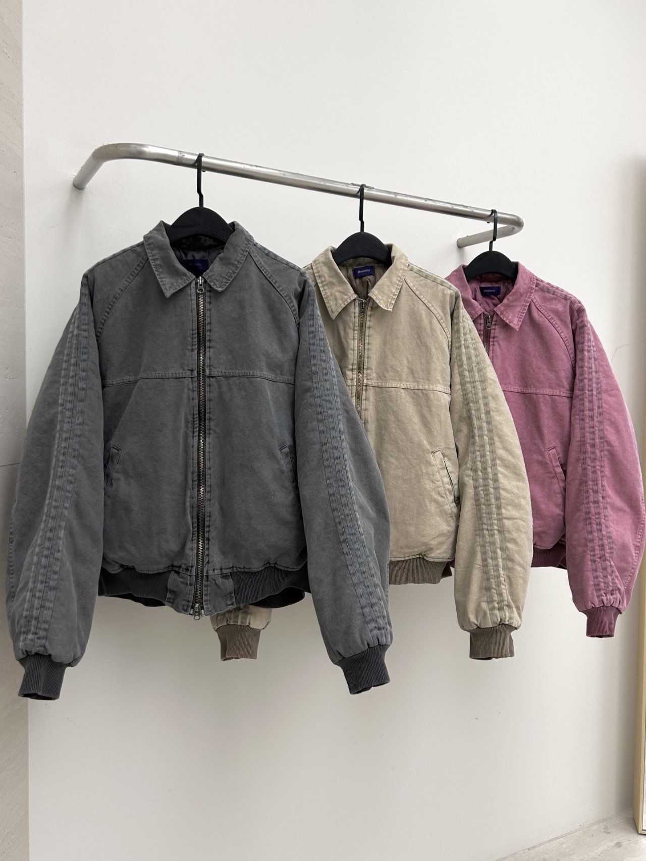 洗水三間反領拉鍊外套(薄夾棉) Hestory-113JK