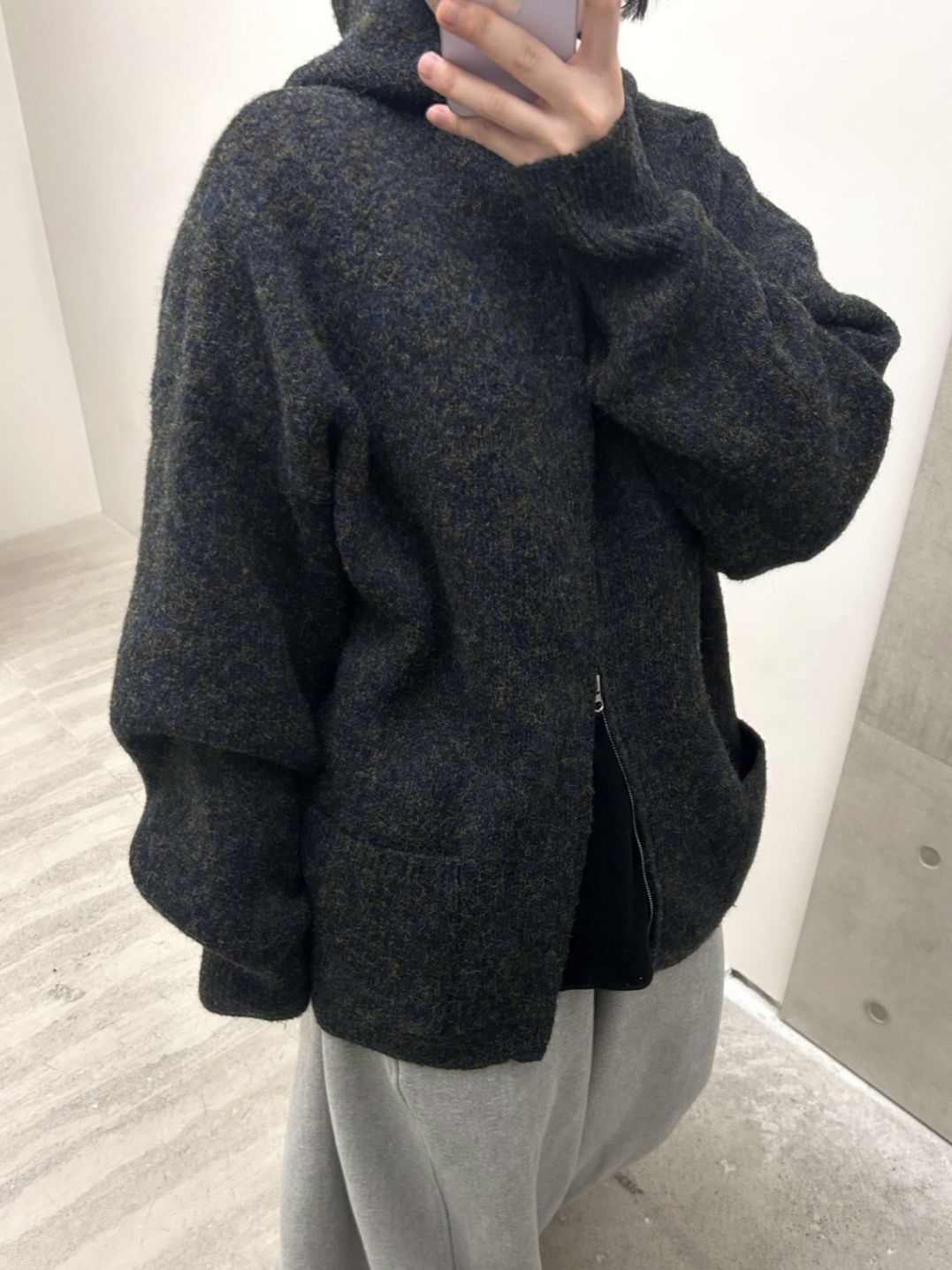 淨色連帽拉鍊針織外套 Hestory-114JK