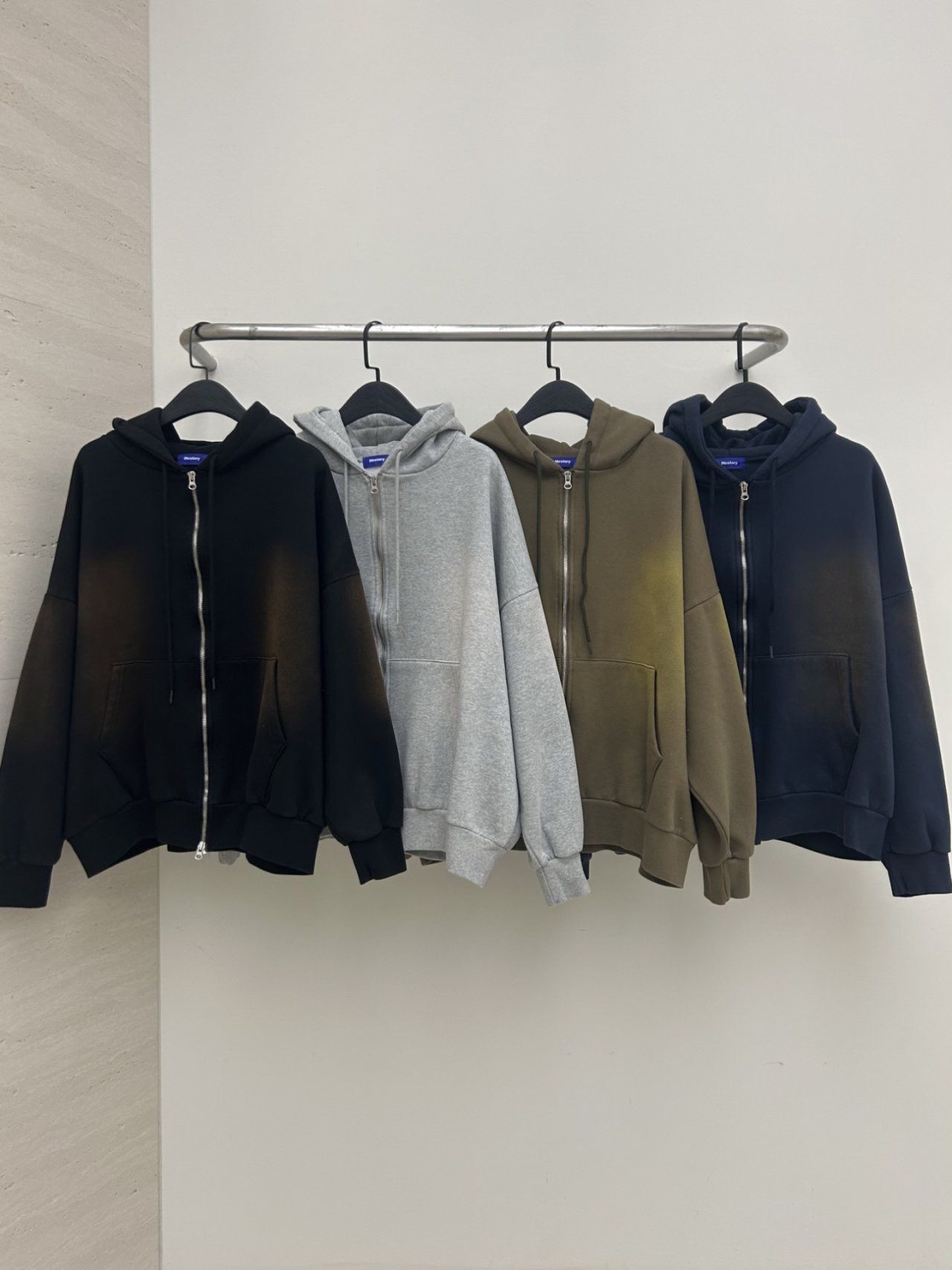 洗水淨色連帽拉鍊外套 Hestory-115JK