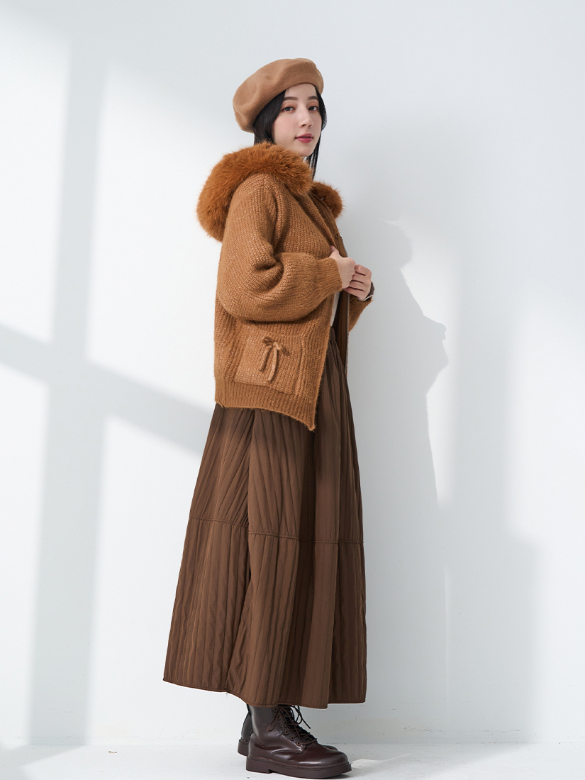 口袋連帽針織外套柔軟內搭衣花苞感裙組合