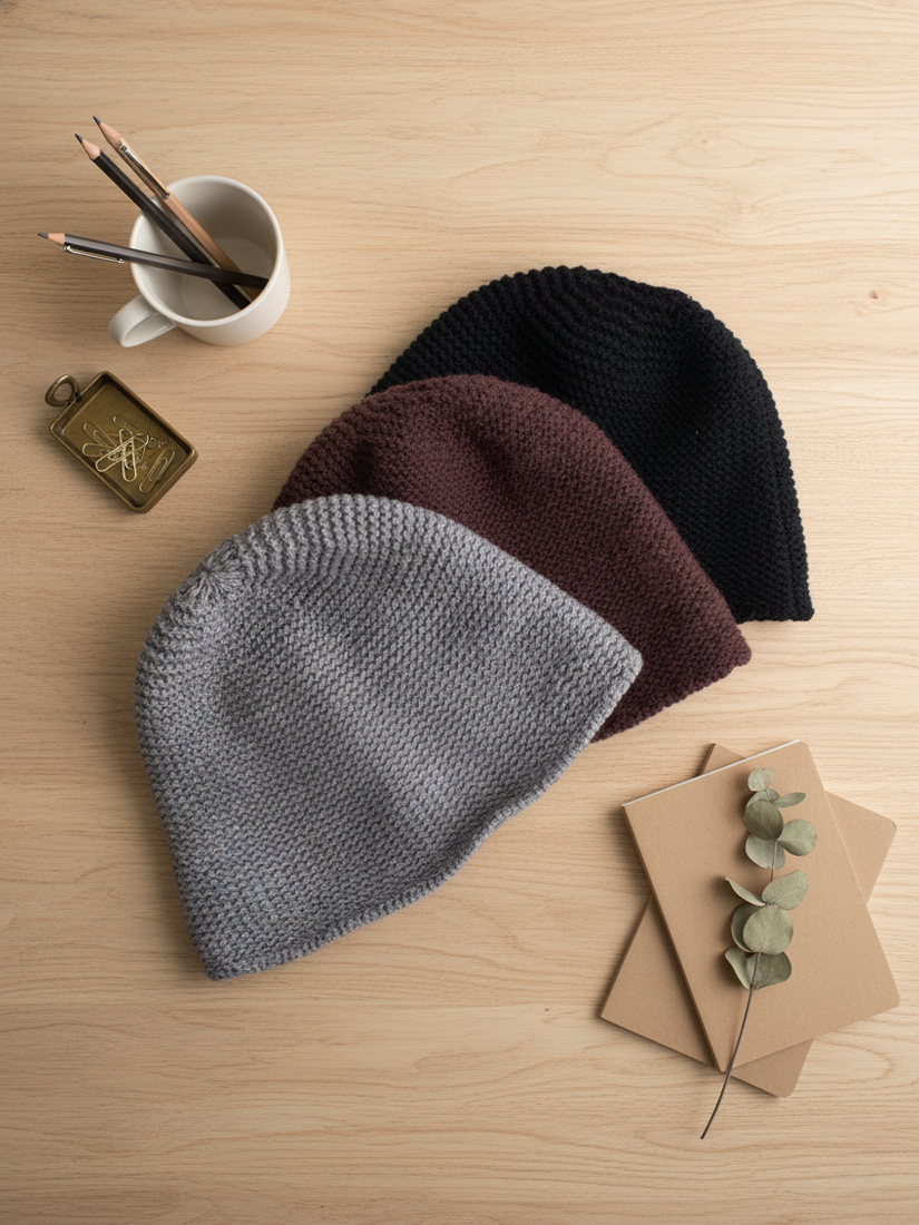 素色自然捲邊針織漁夫帽