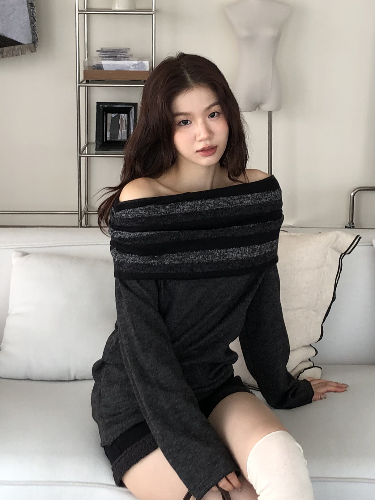 Marble Off-Shoulder Tee #上衣